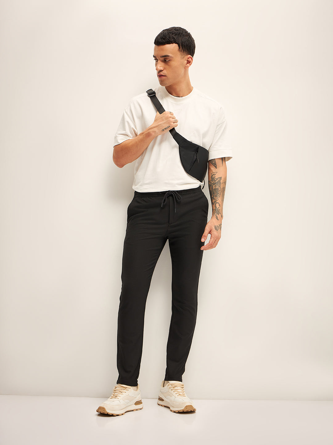 Men Black Solid 4 Way Stretch Formal Trouser