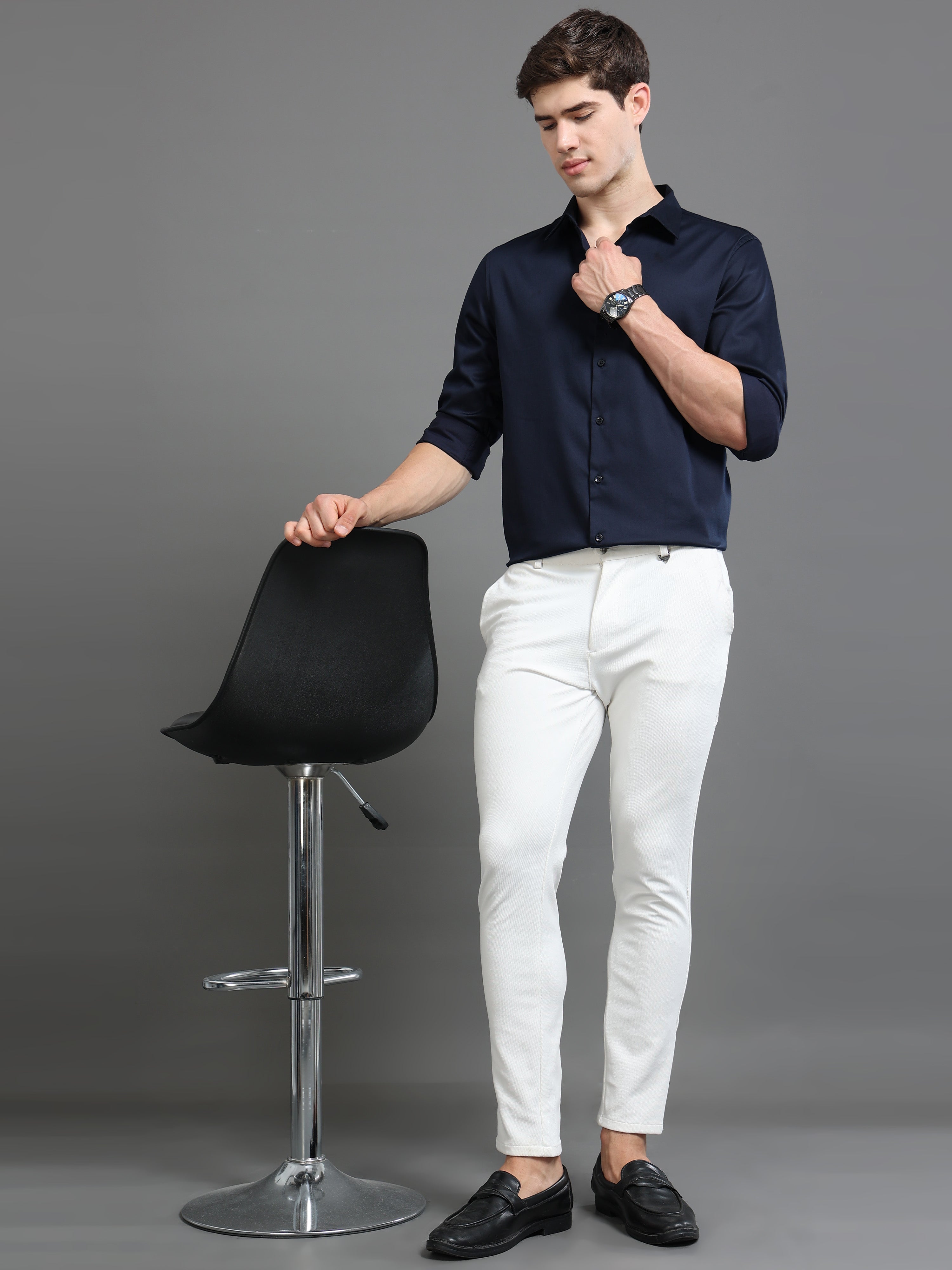 Men Navy  Satin Shirt