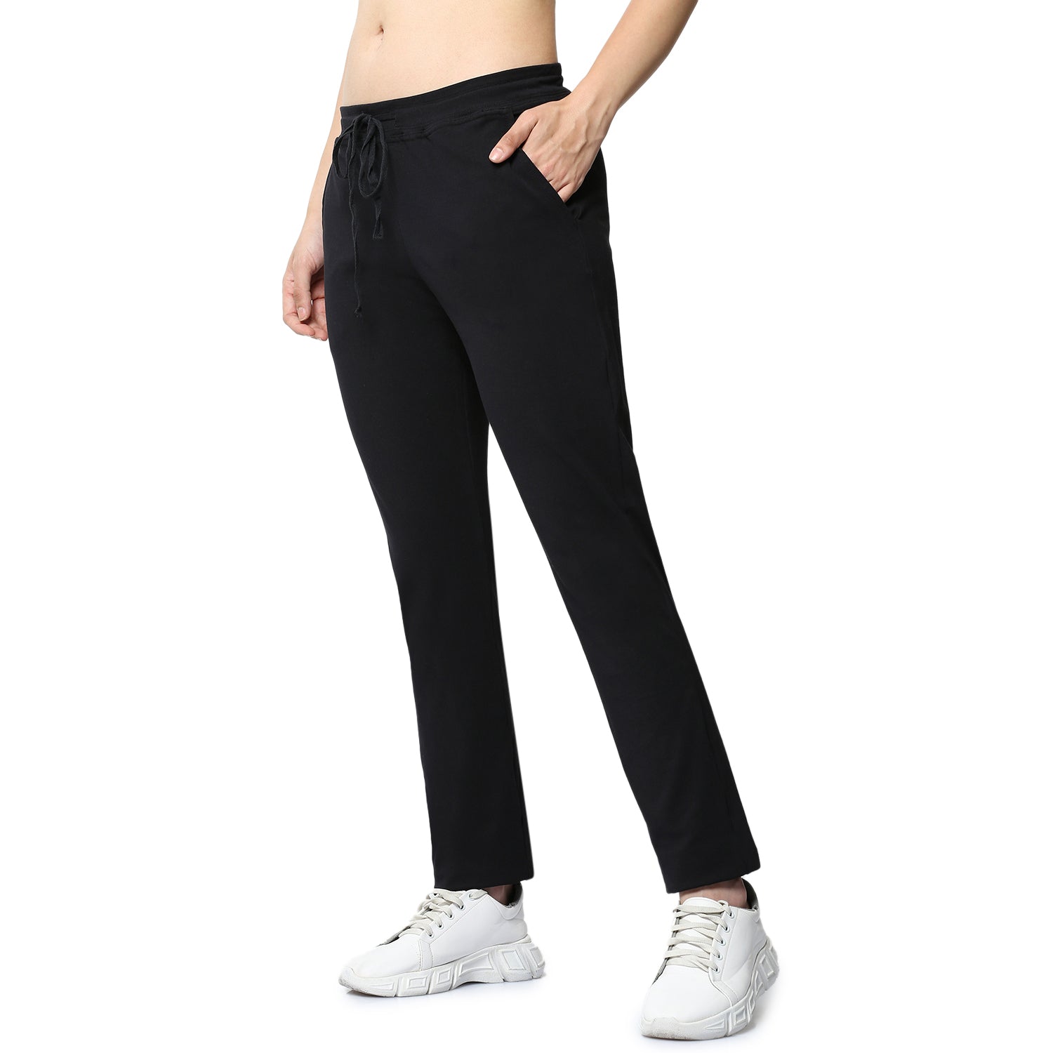 Women Black Ankle Length Track Pant