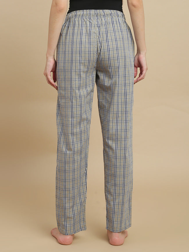 Women Taupe Checked Cotton Pyjamas