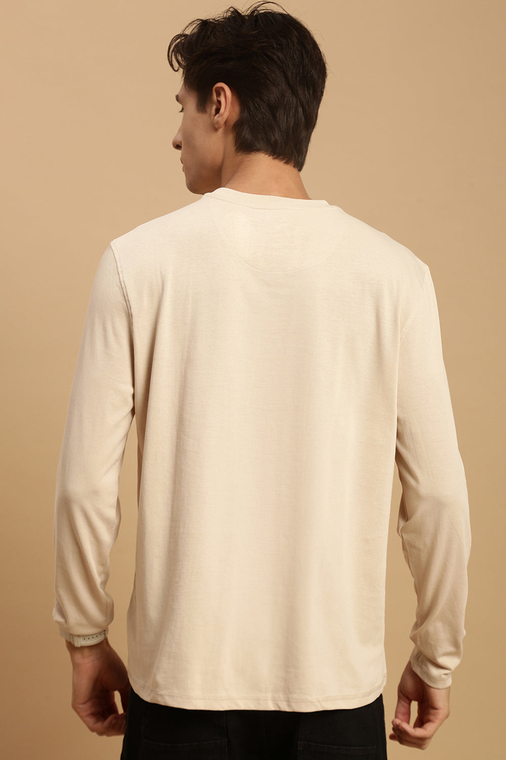 Men Beige Full Sleeve T-Shirt