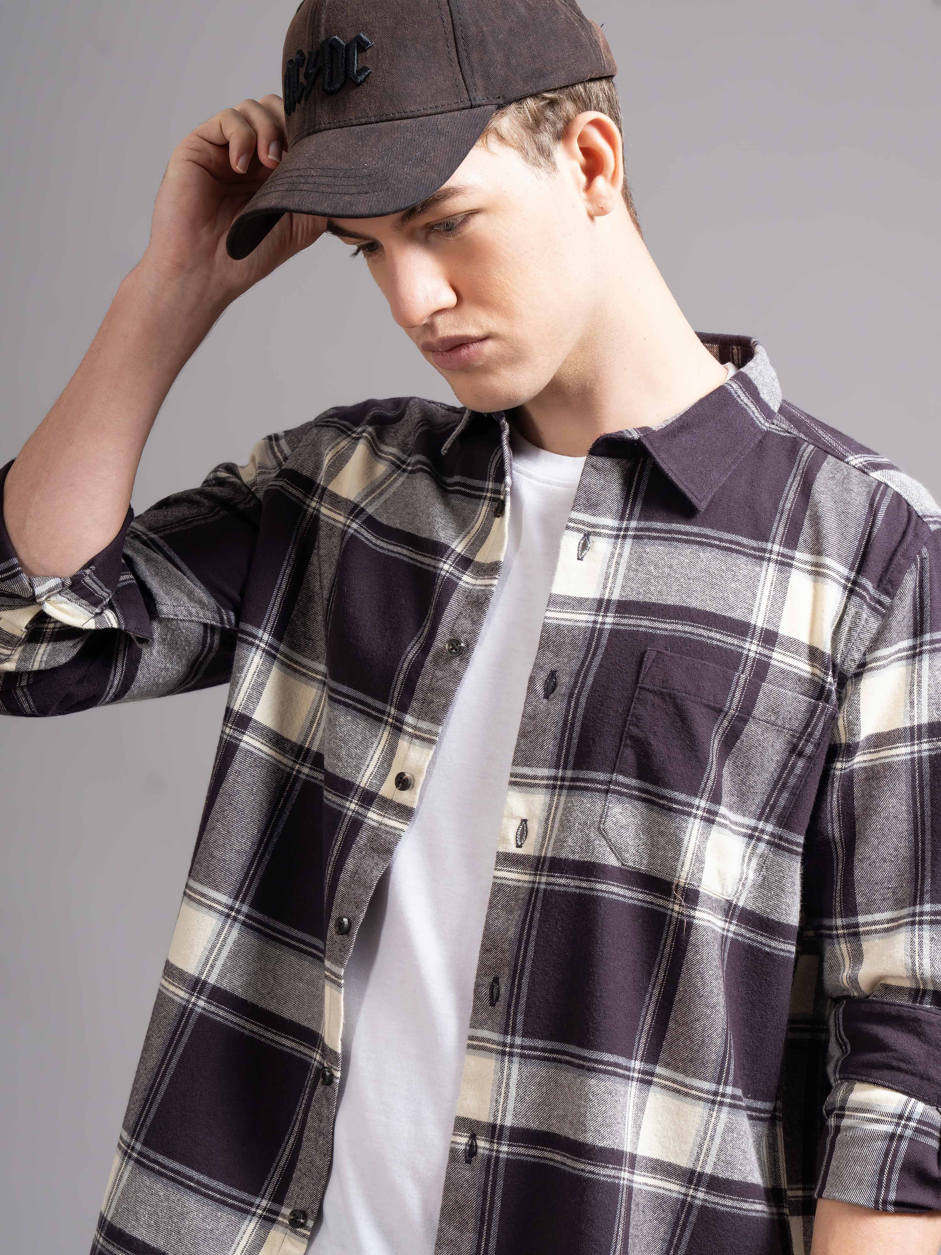 Men Brown Flannel Checked Shirt