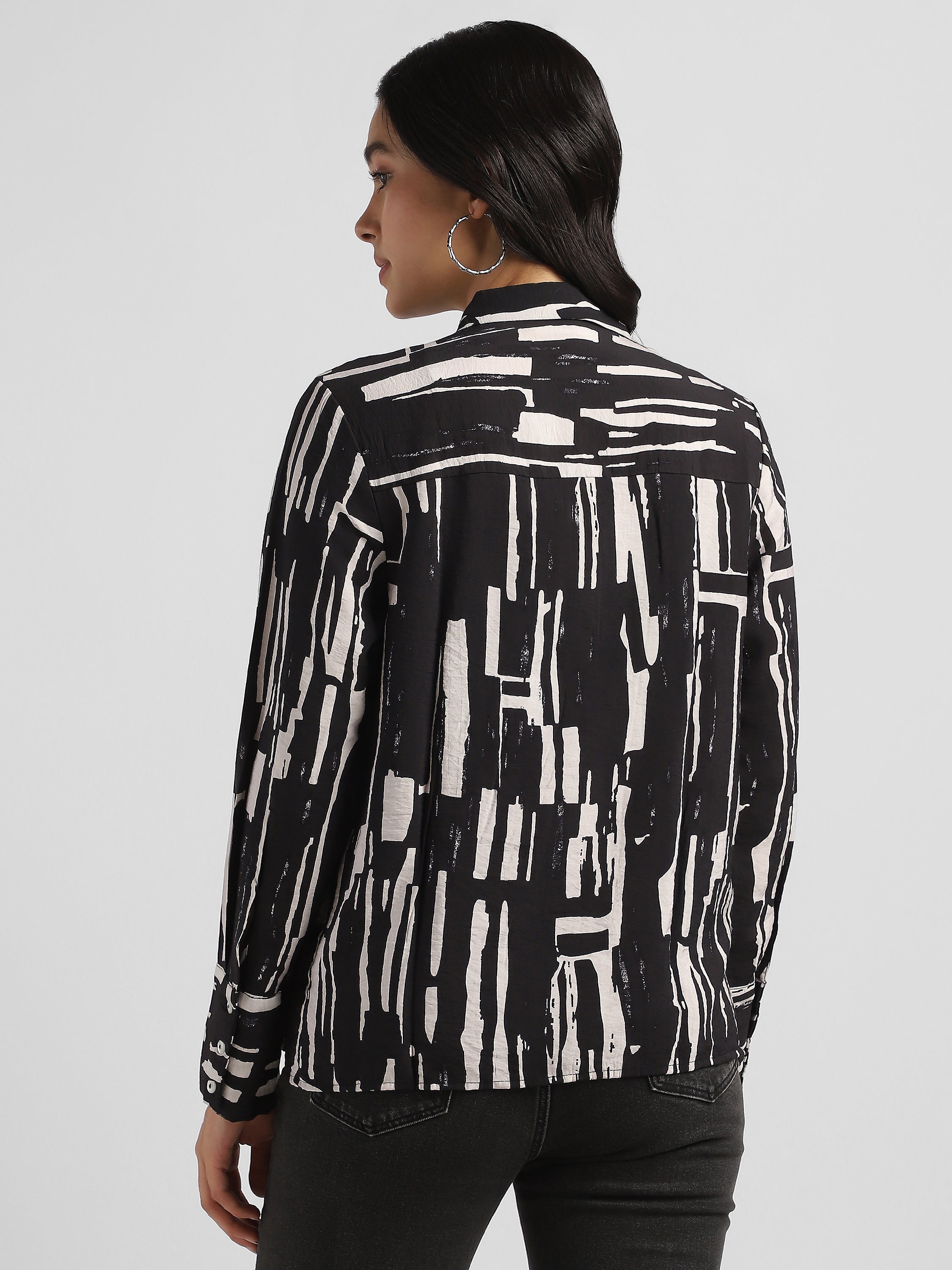 Women Black Printed Regular Fit Shirt