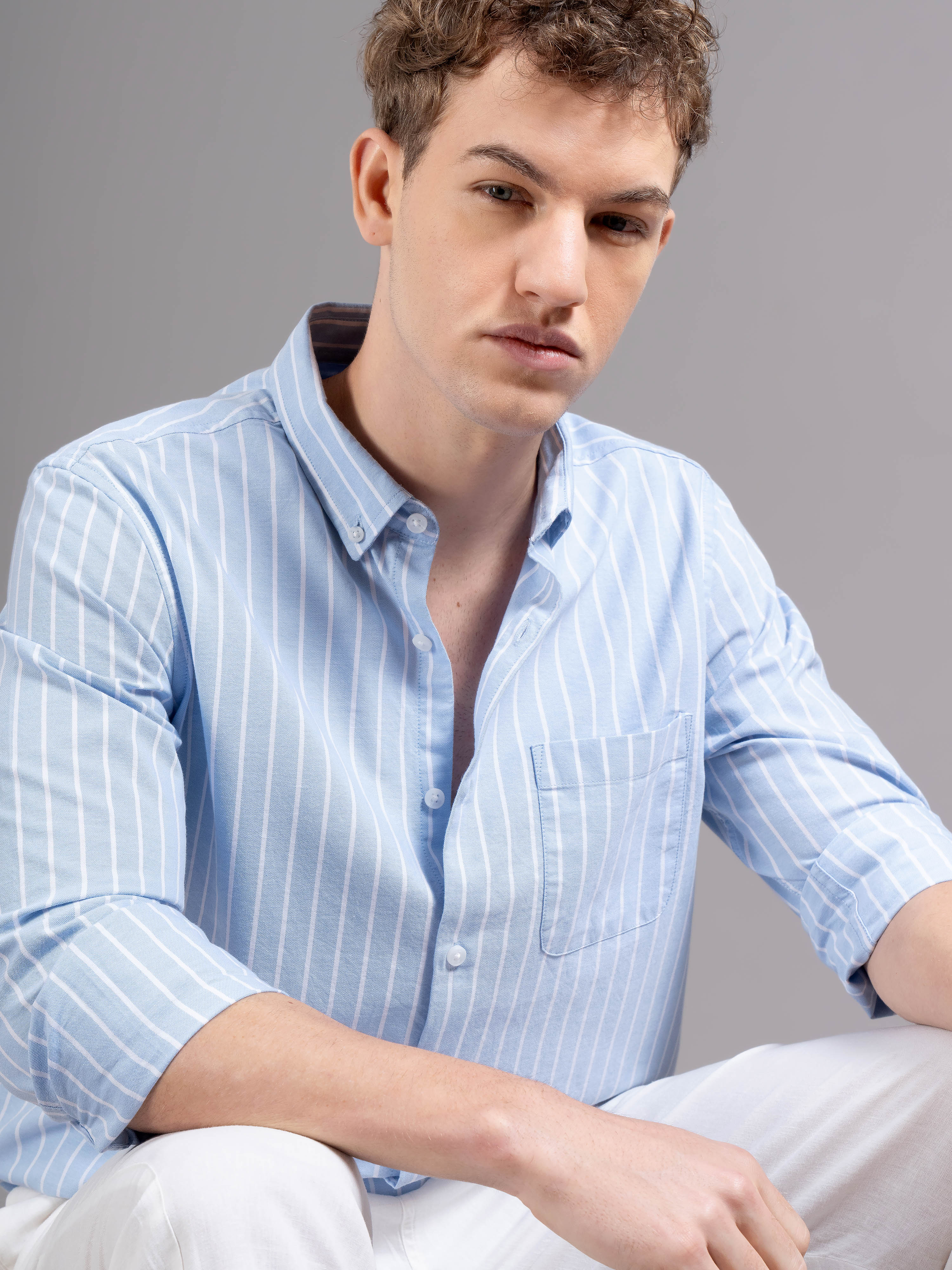 Men Blue Striped Shirt