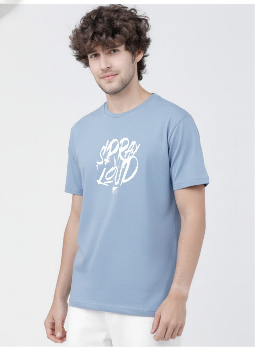 Men Cotton Ice Blue T-Shirt