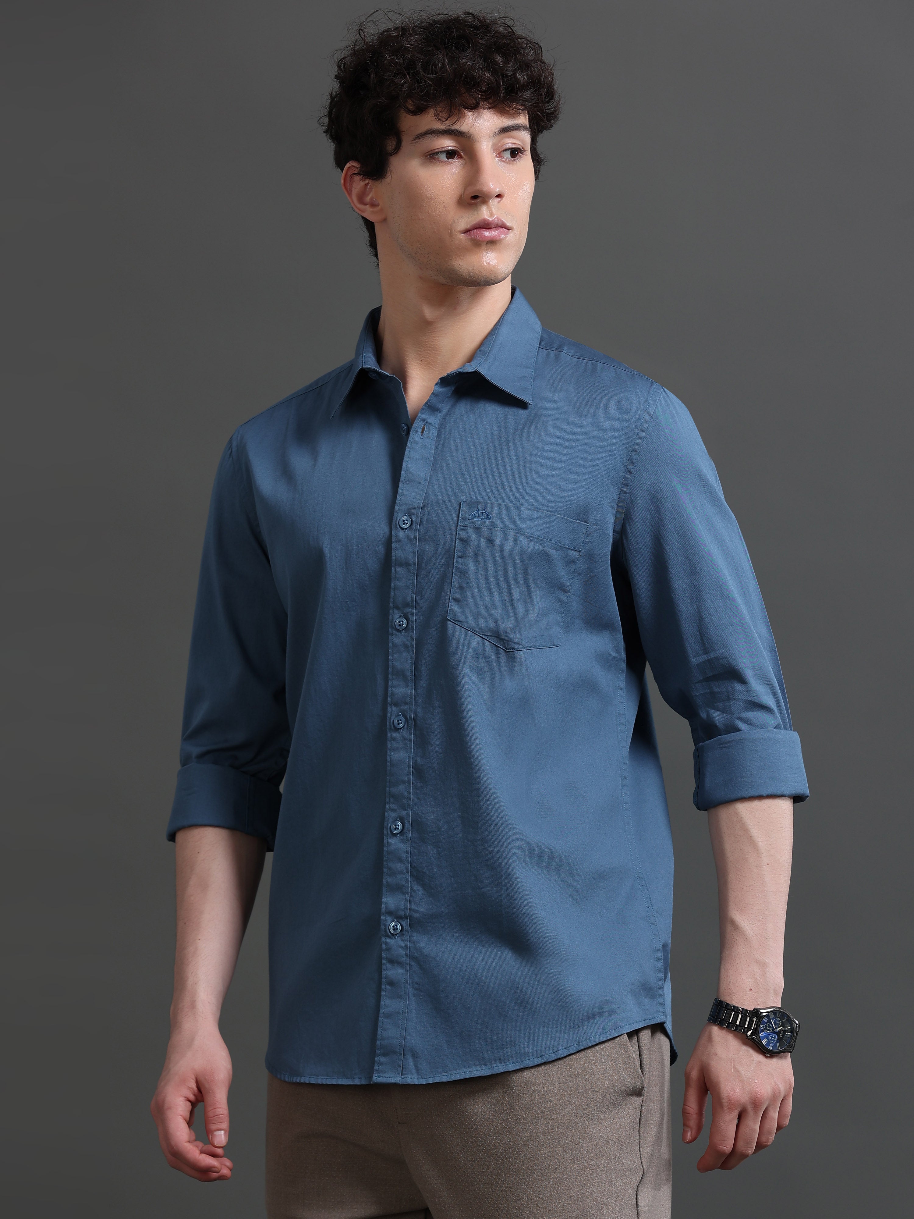 Men Teal Solid Shirt