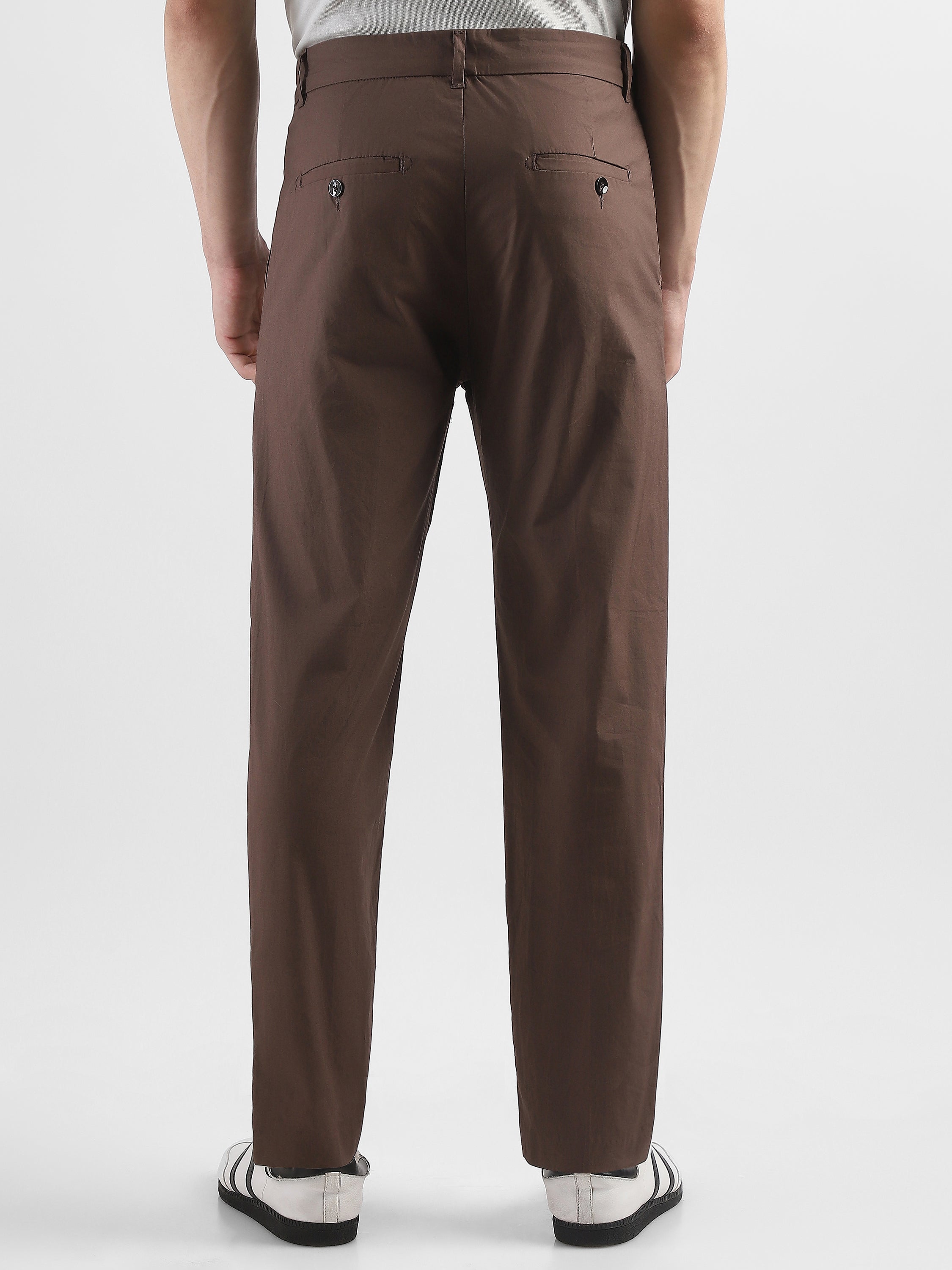 Men Brown Pleated Regular Fit Trouser