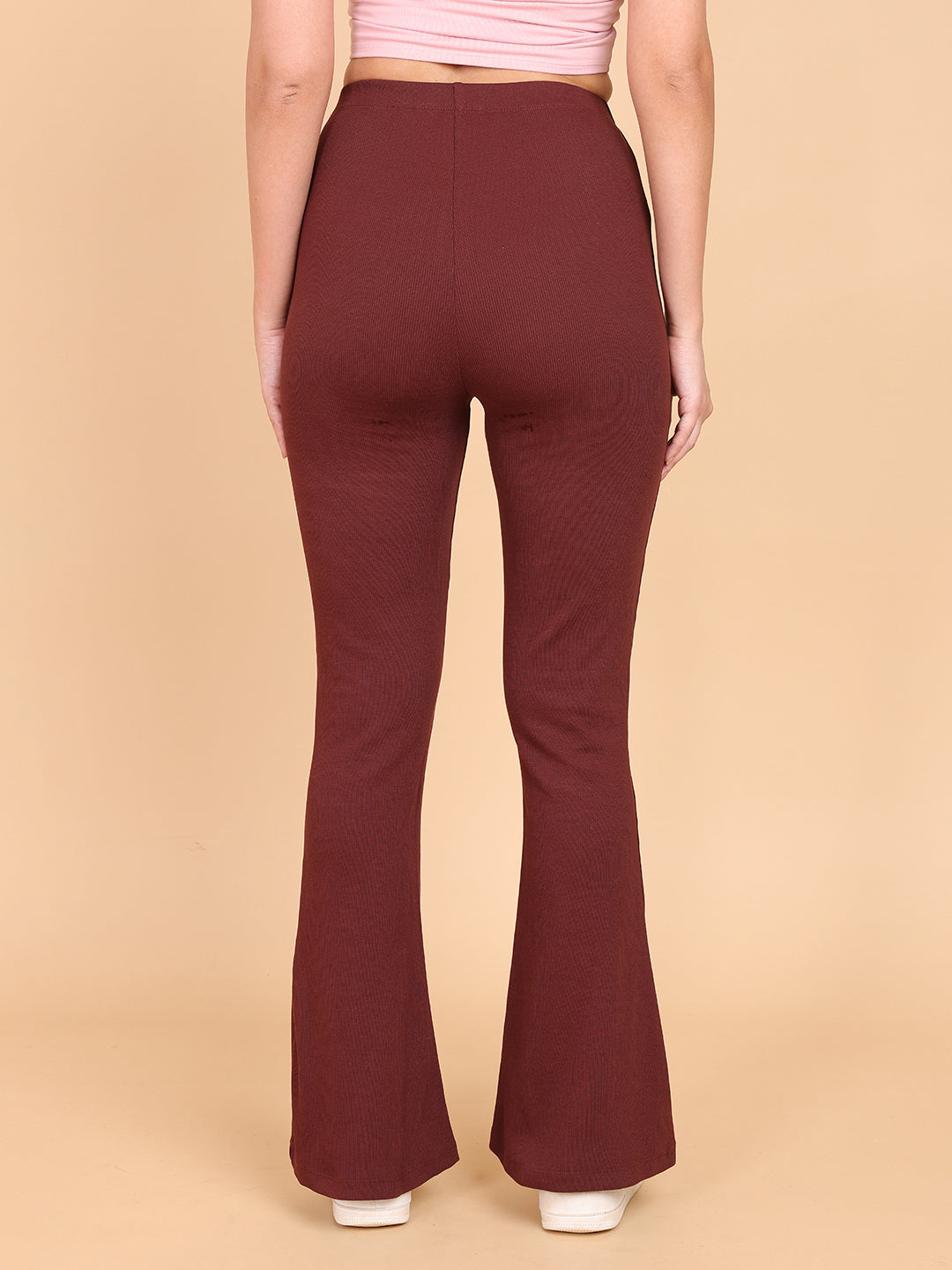 Women Brown Fit And Flare Rib Pant