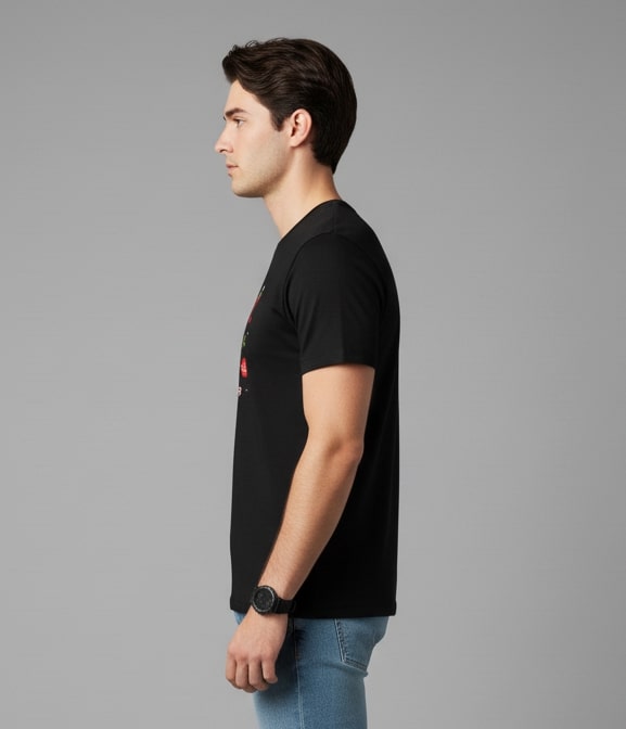 Men Printed Black Cotton Tshirt