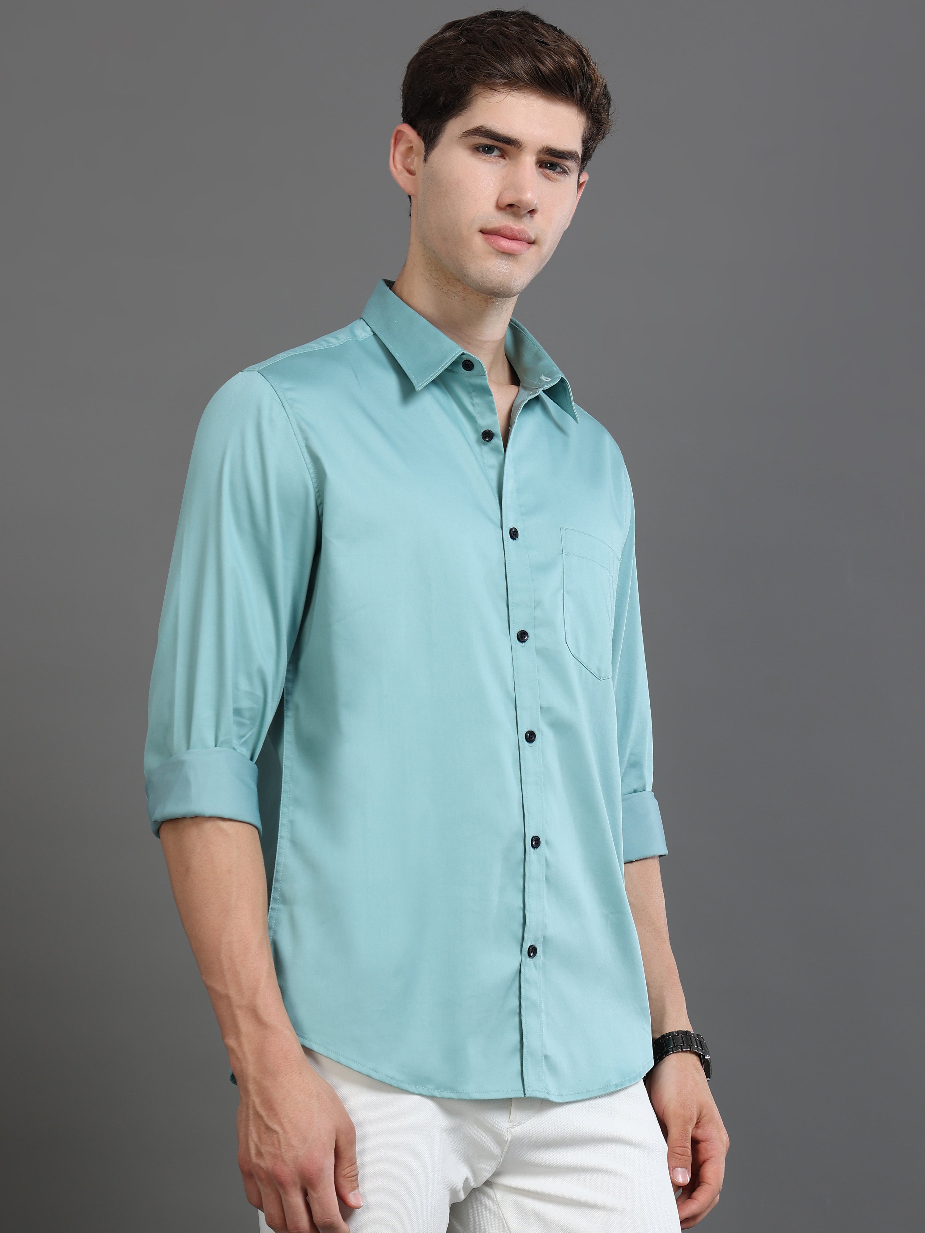 Men Blue Satin Shirt