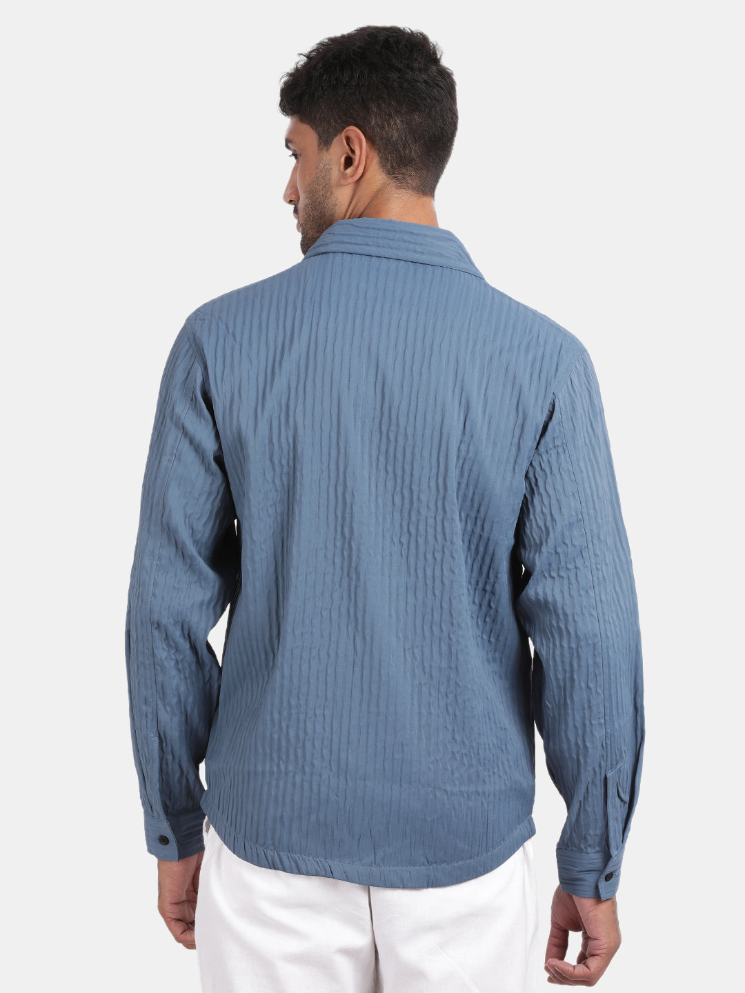 Men Blue Slim Fit Spread Collar Full Sleeve Casual Shirt