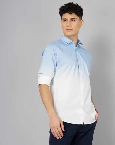 Men Blue Ombre Dyed Shirt