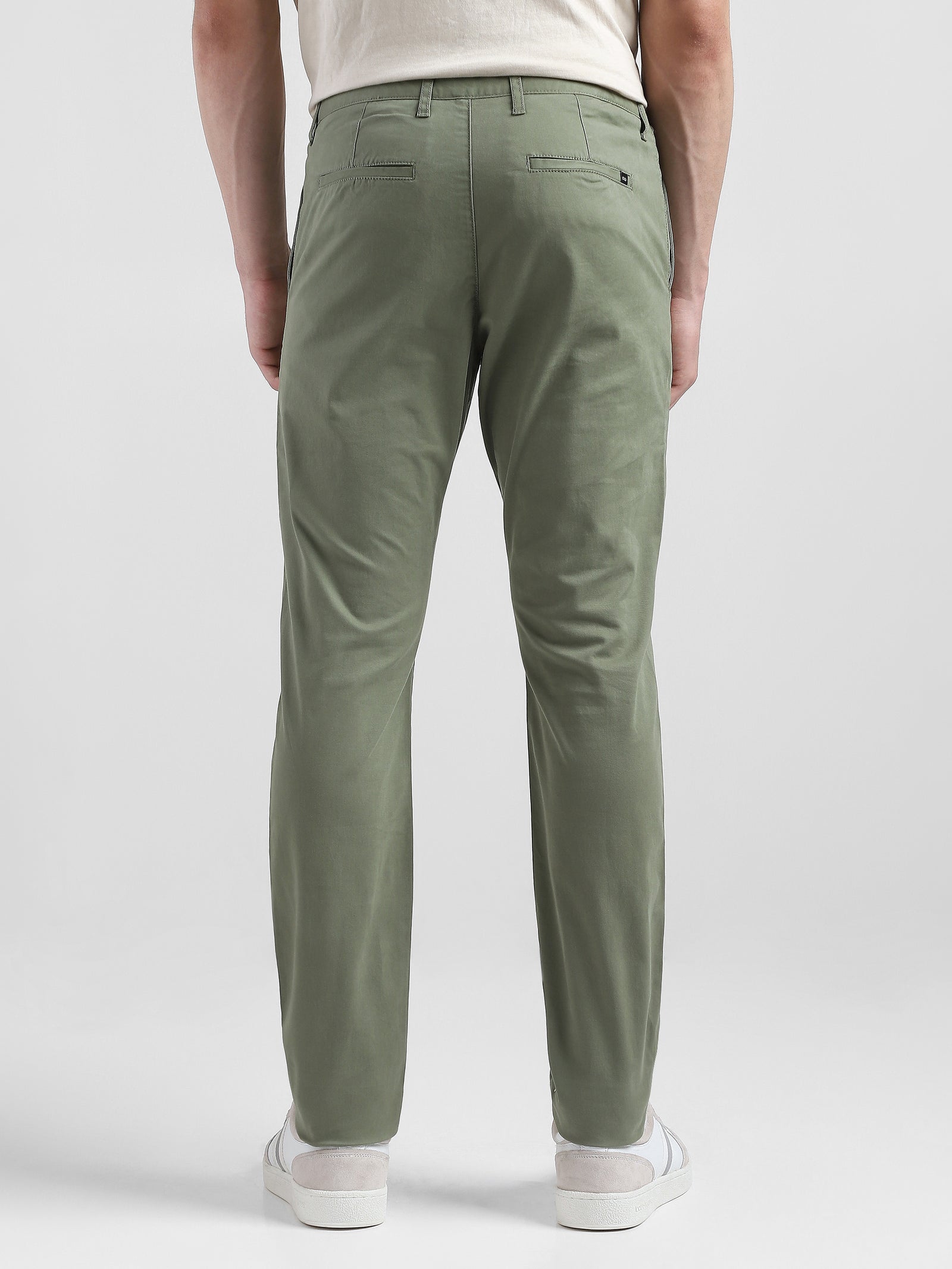 Men Olive Mid Rise Regular Fit Trouser