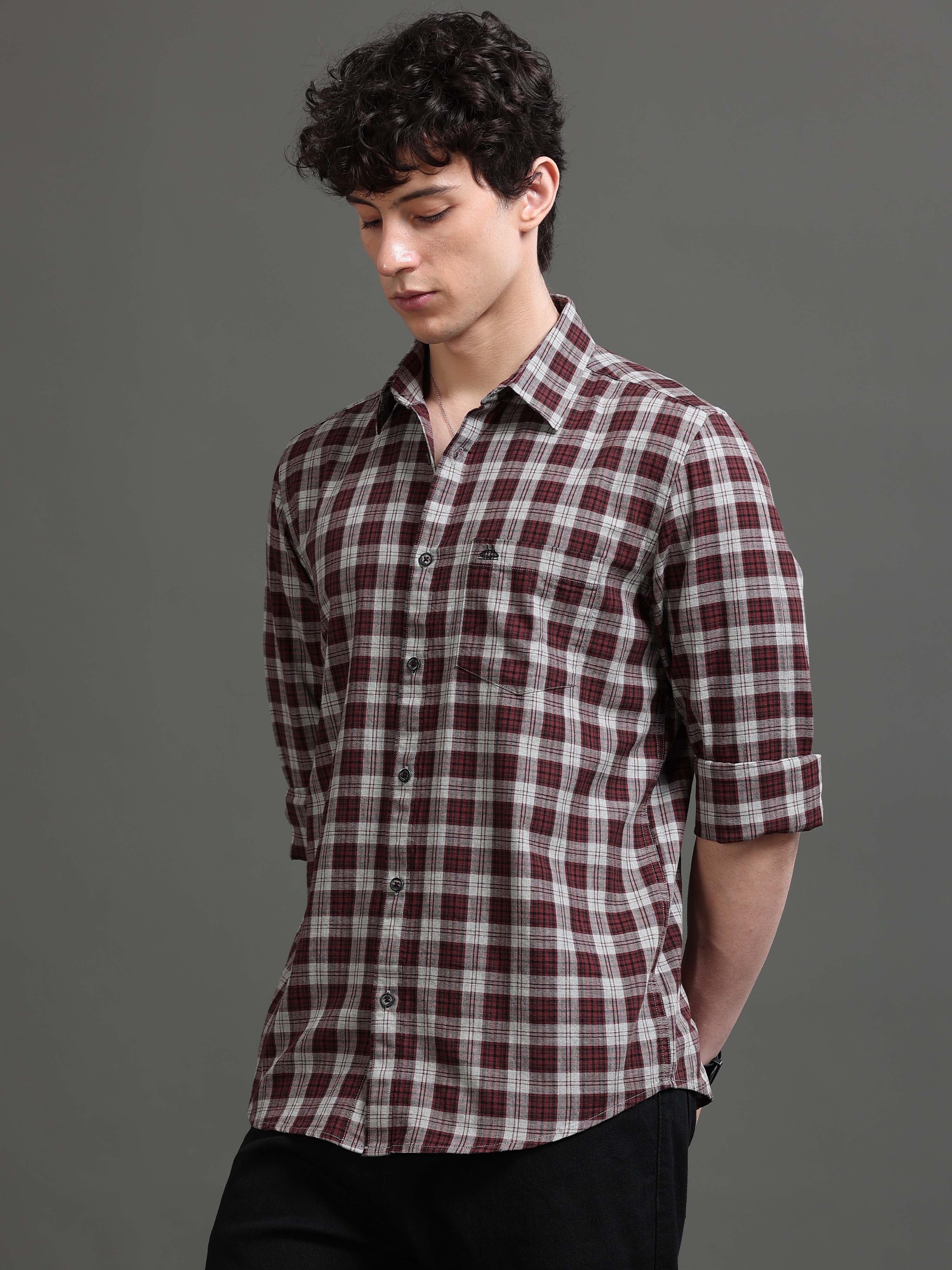 Men Brown Checked Shirt