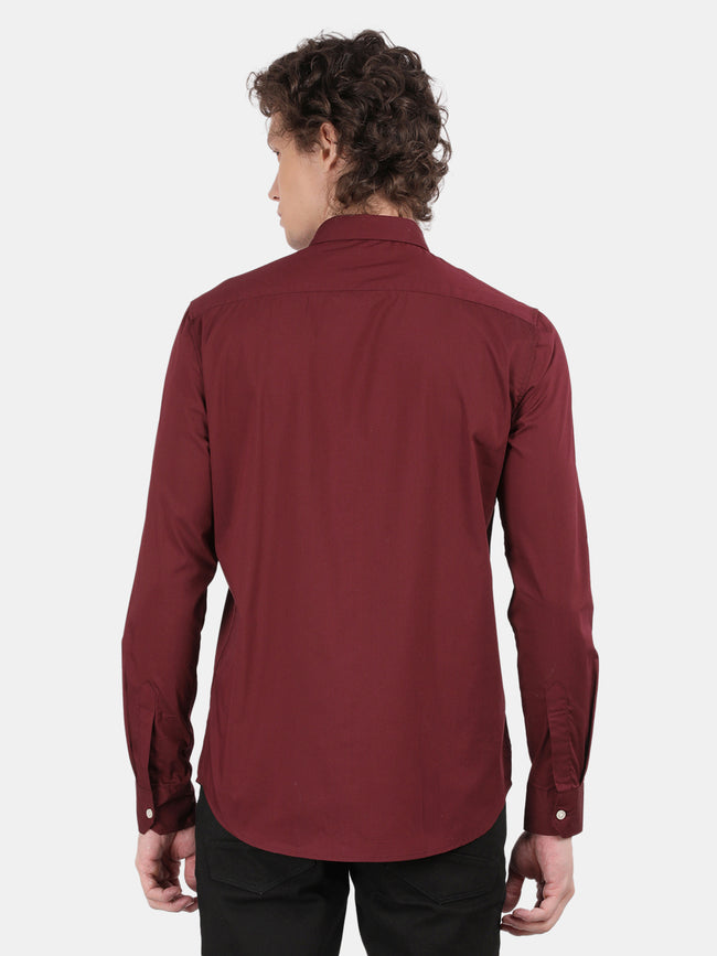 Men Maroon Slim Fit Spread Collar Full Sleeve Casual Shirt