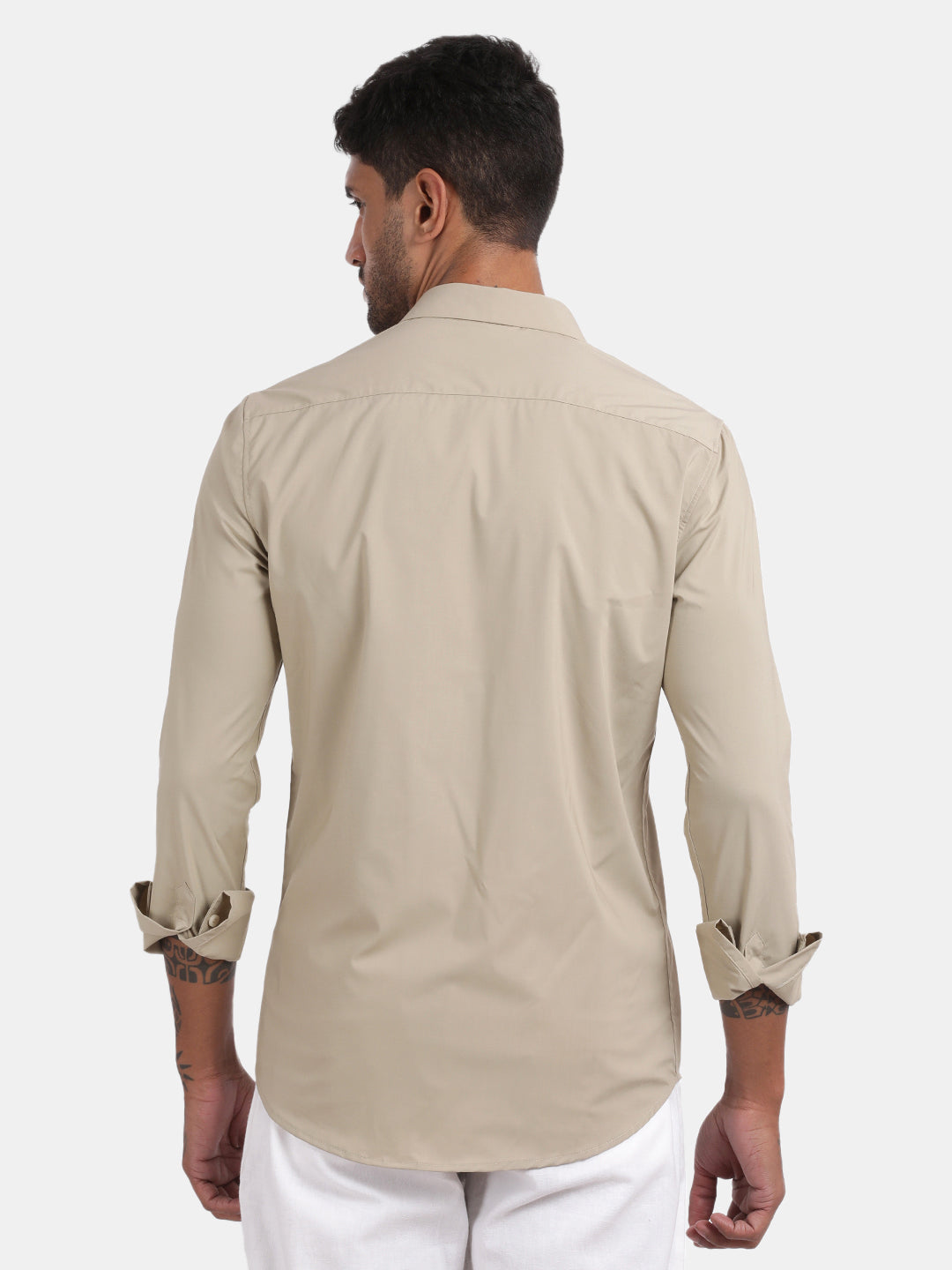 Men Dark cream Slim Fit Spread Collar Full Sleeve Casual Shirt