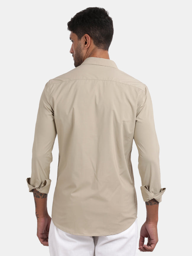 Men Dark cream Slim Fit Spread Collar Full Sleeve Casual Shirt