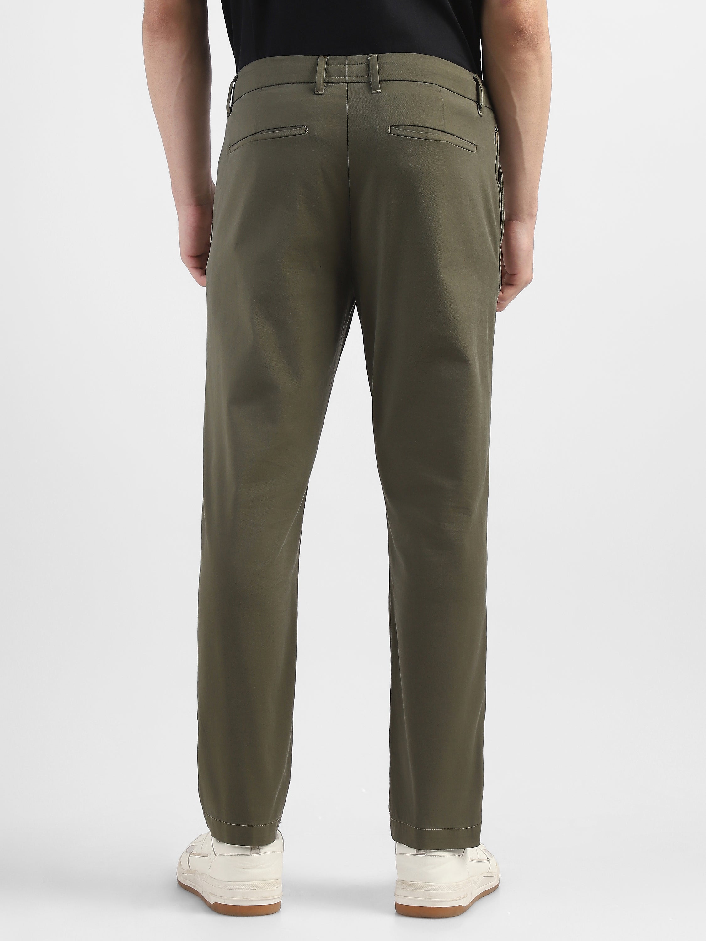 Men Olive Mid Rise Regular Fit Trouser