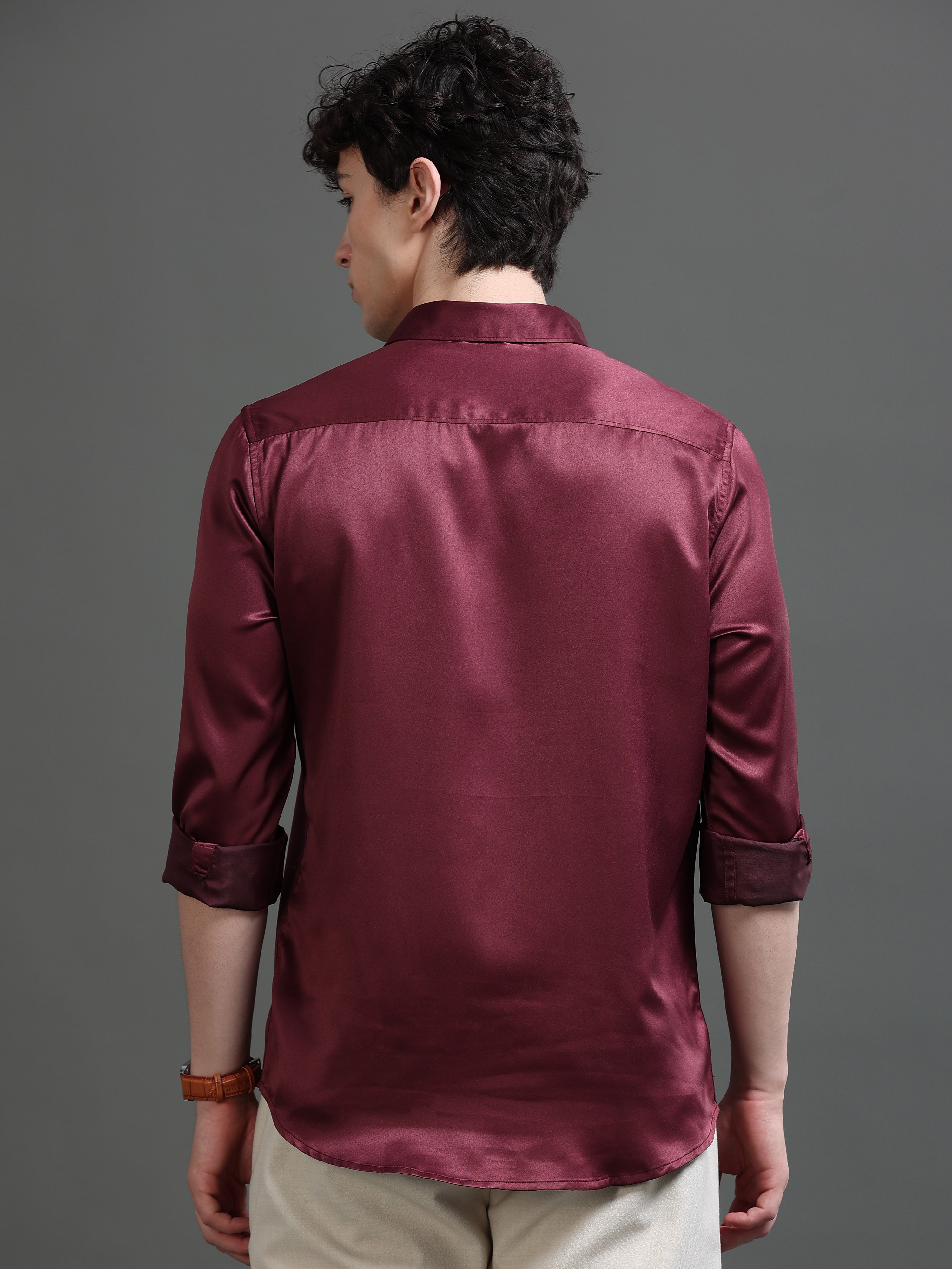 Men Burgundy Solid Shirt