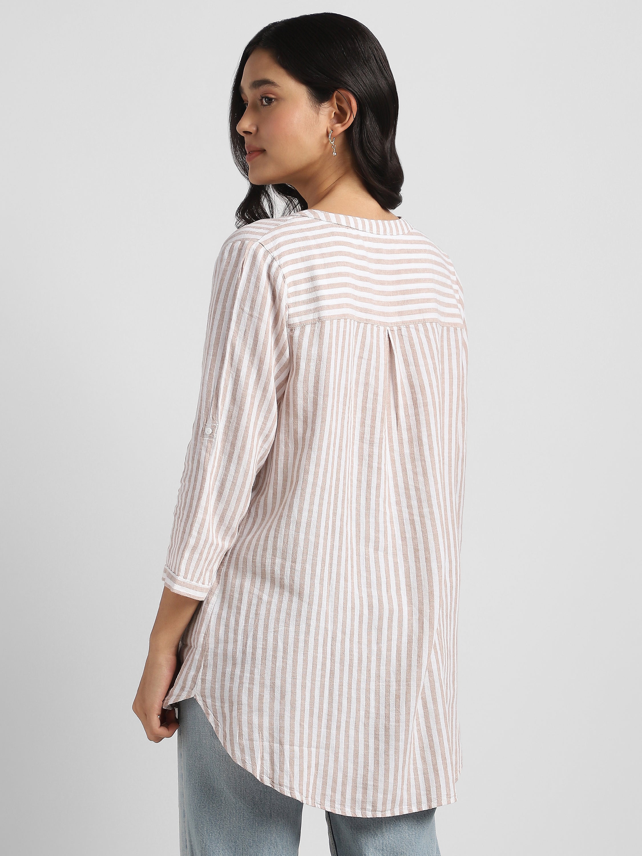 Women  Striped High-Low Hem Cotton Blend Top