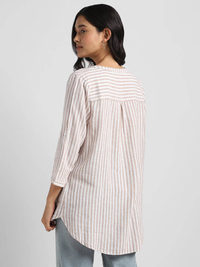 Women  Striped High-Low Hem Cotton Blend Top