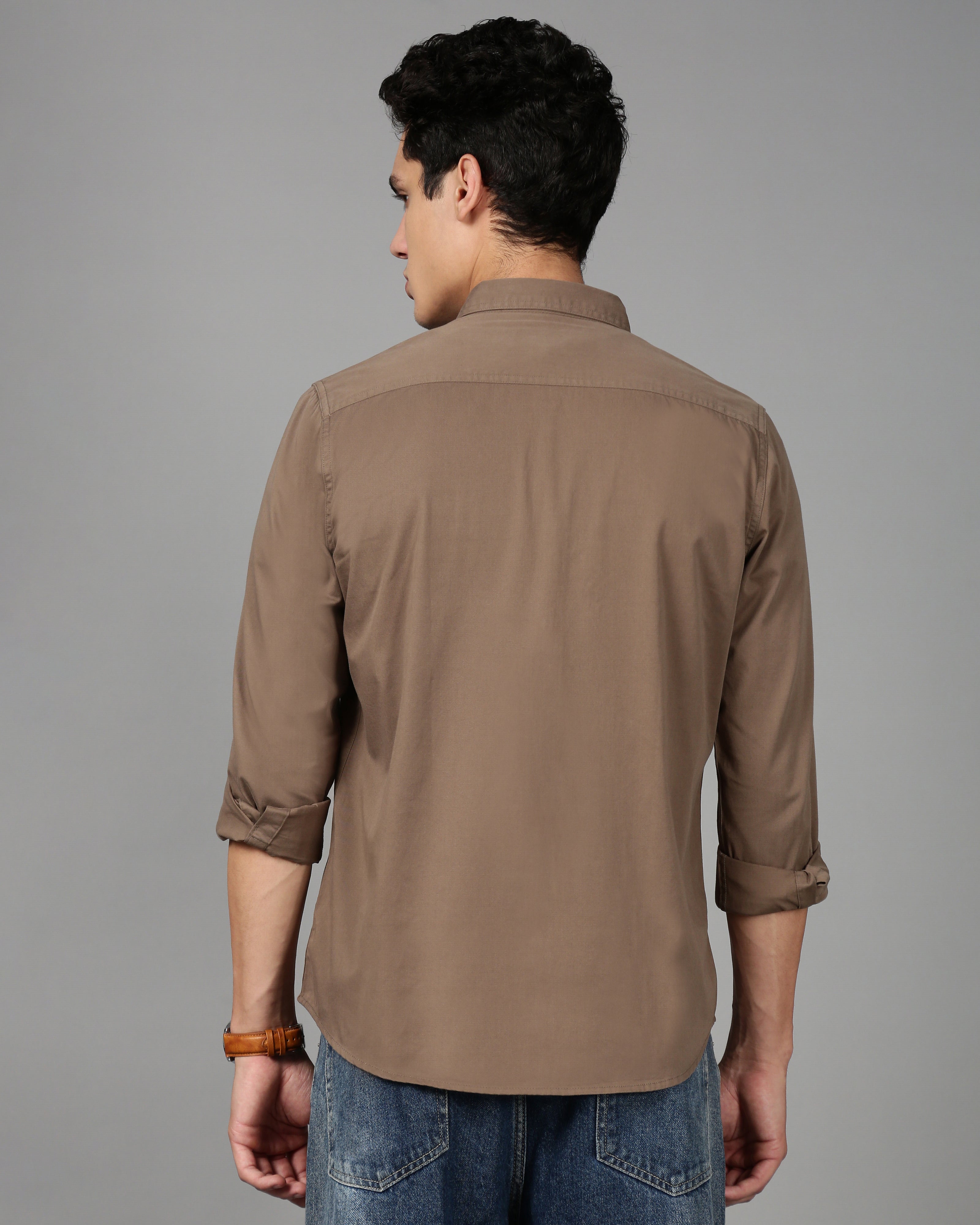 Men Brown Cotton Twill Shirt