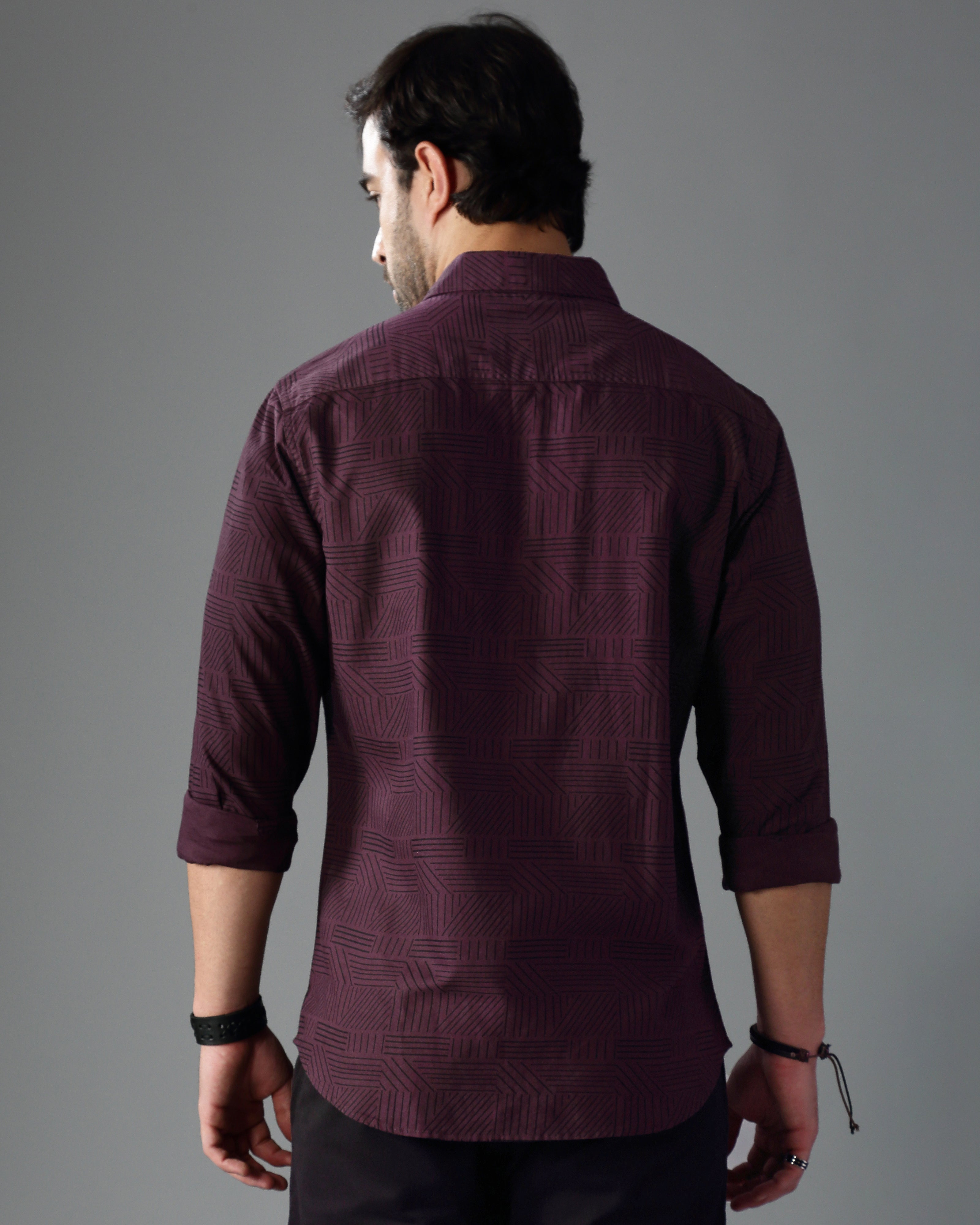 Men Burgundy Cotton Slim Shirt