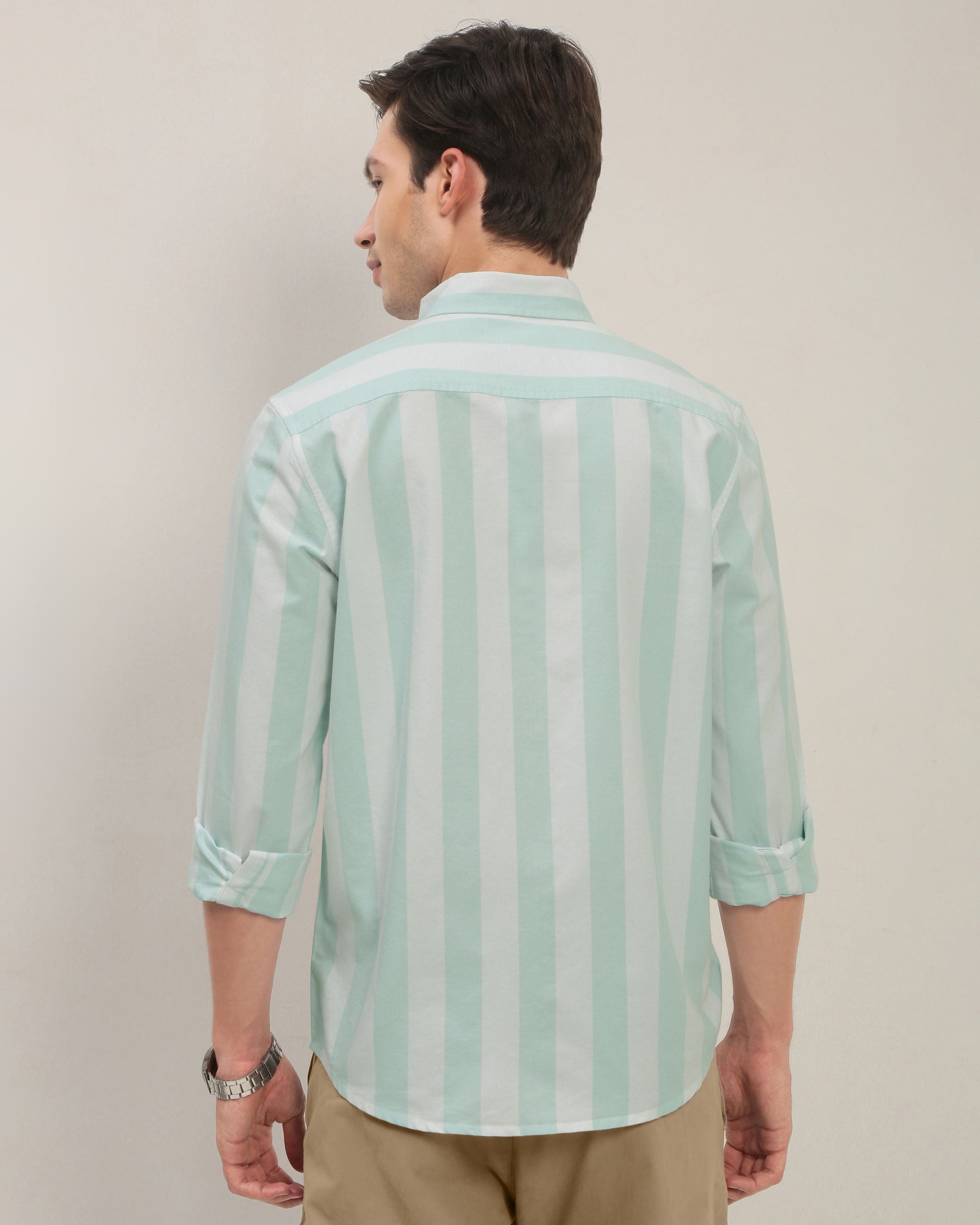 Men Green Striped Shirt