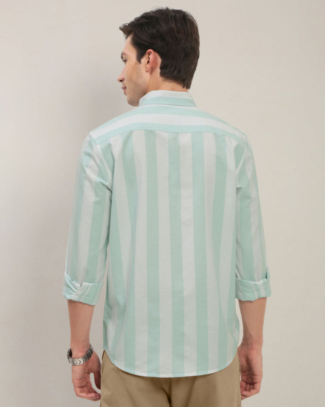 Men Green Striped Shirt