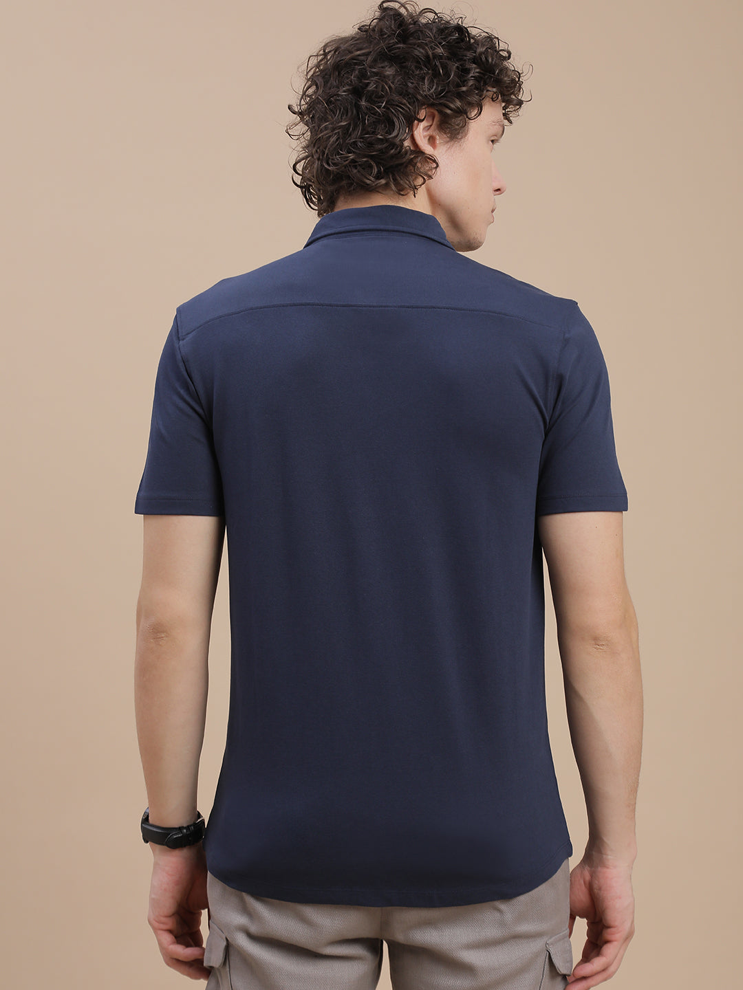 Men Navy Half Sleeve Shirt