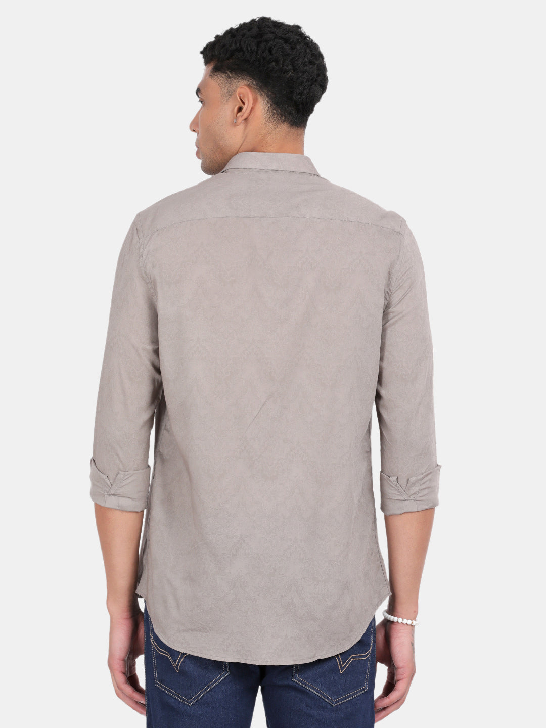Men Grey Slim Fit Spread Collar Full Sleeve Casual Shirt