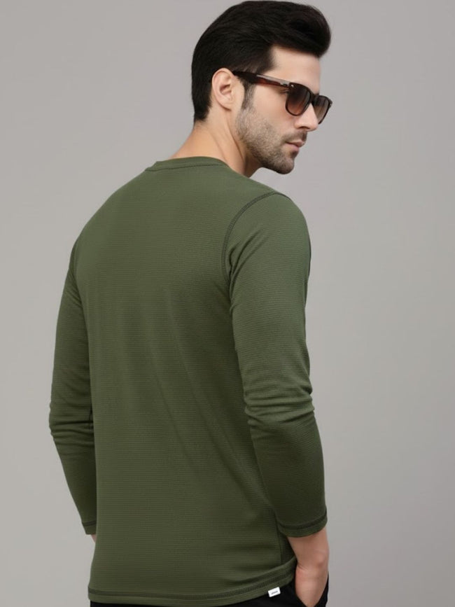 Men Green Round Neck Polyester T-Shirt