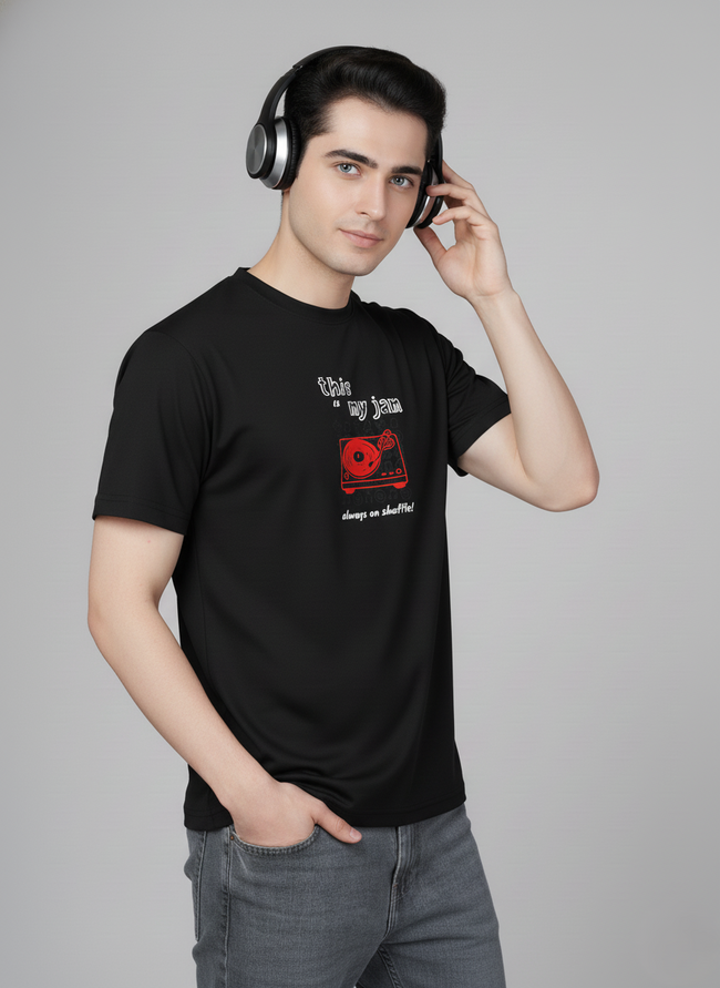 Men Cotton Black Printed Tshirt