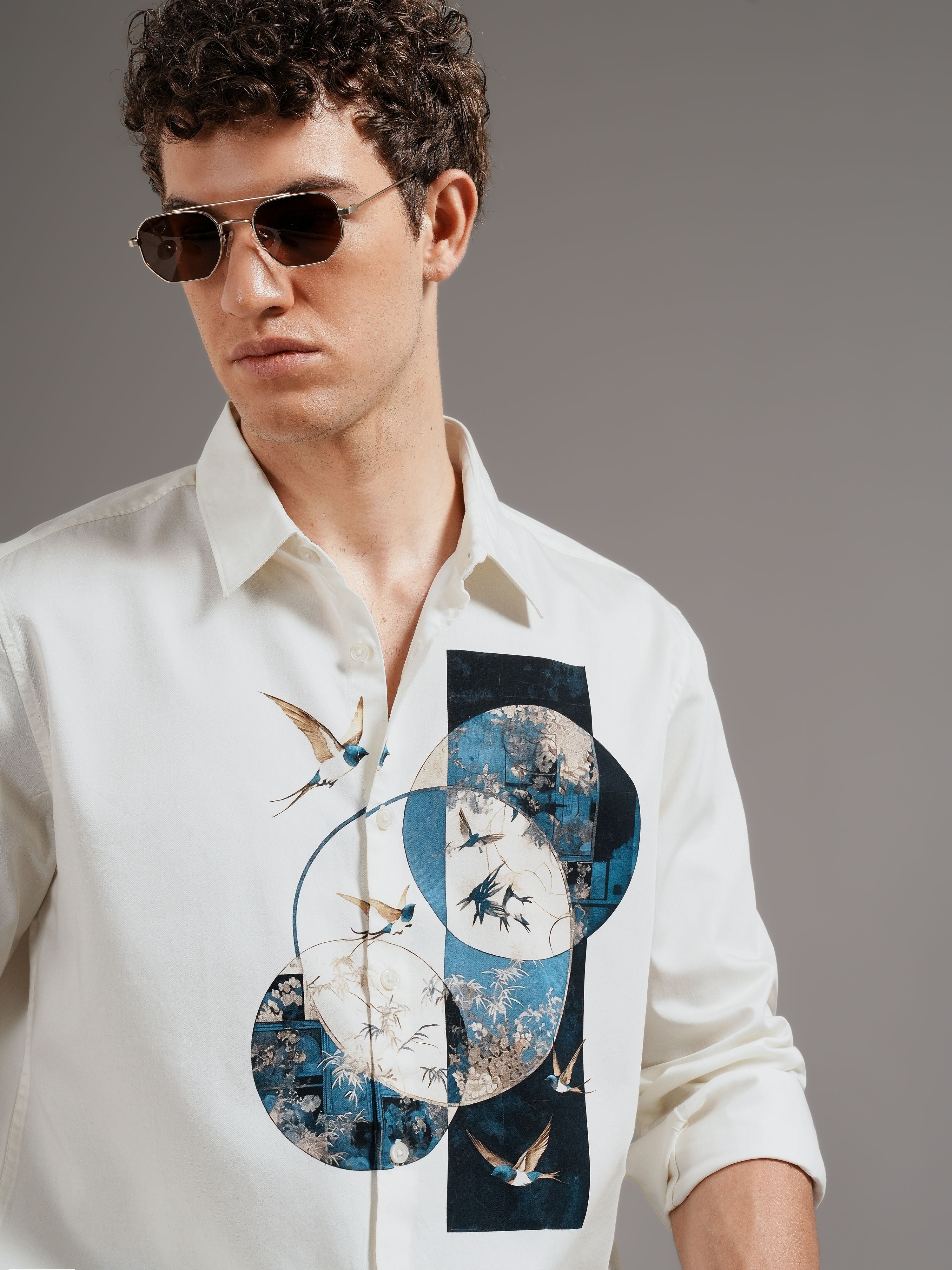 Men Cream Casual Printed Shirt