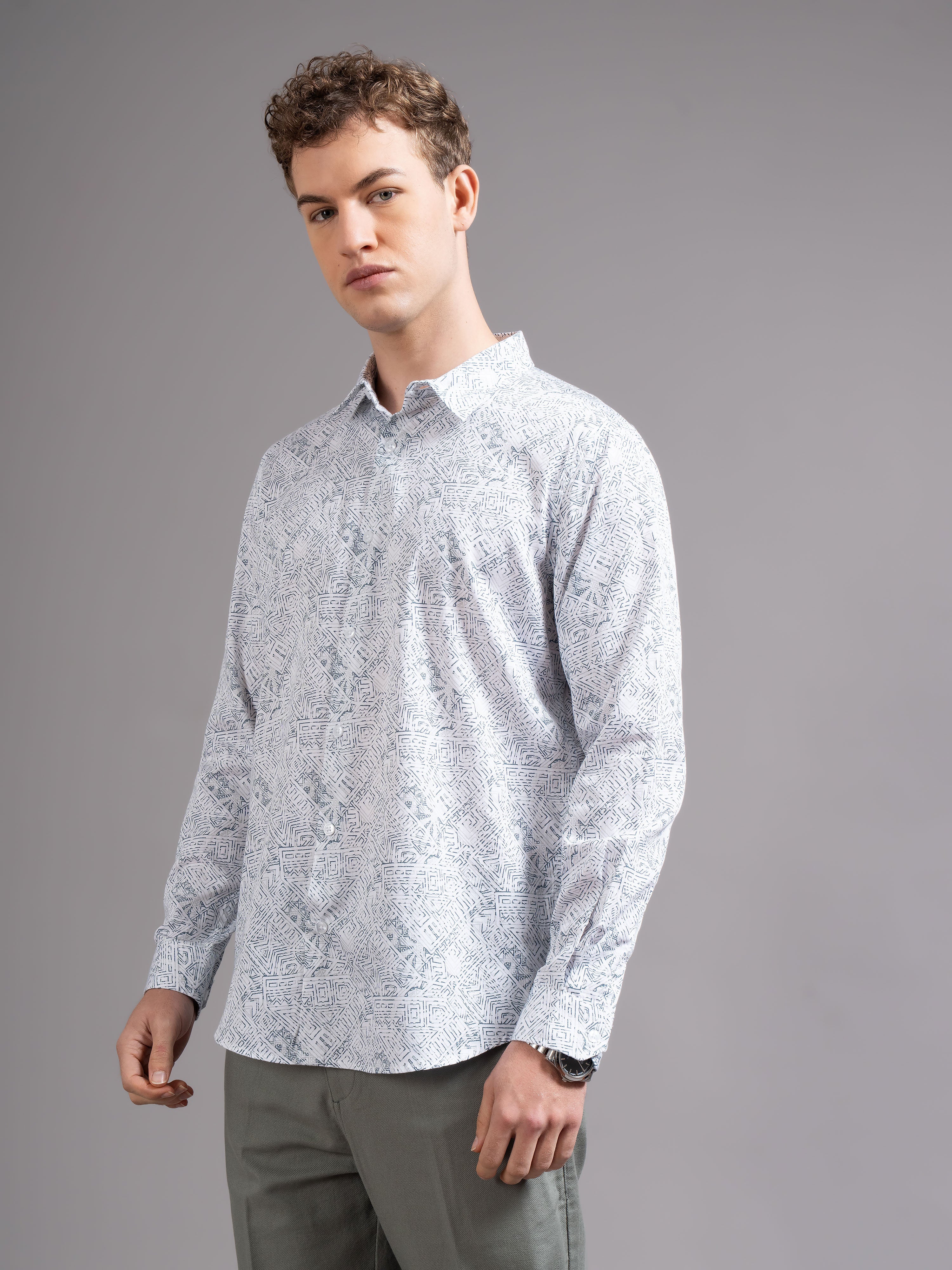 Men White Printed Shirt
