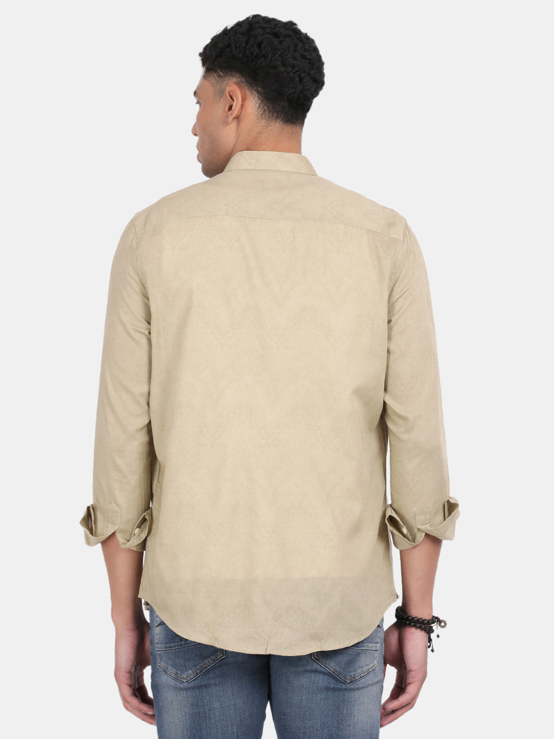 Men Khaki Slim Fit Spread Collar Full Sleeve Casual Shirt