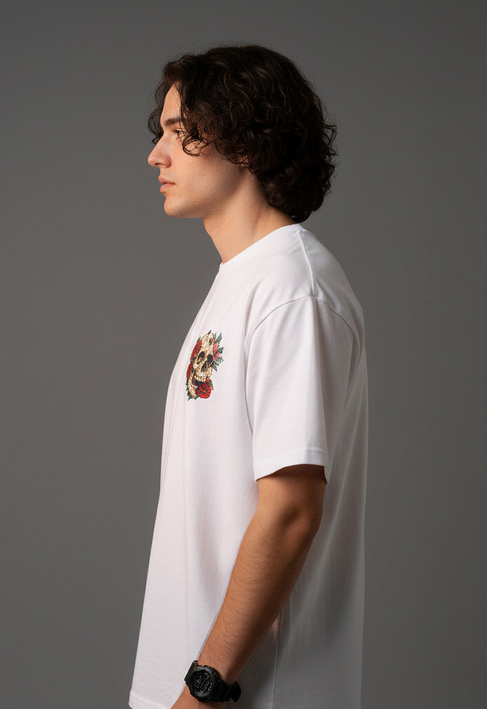 Men White Graphic Cotton Oversized T-Shirt