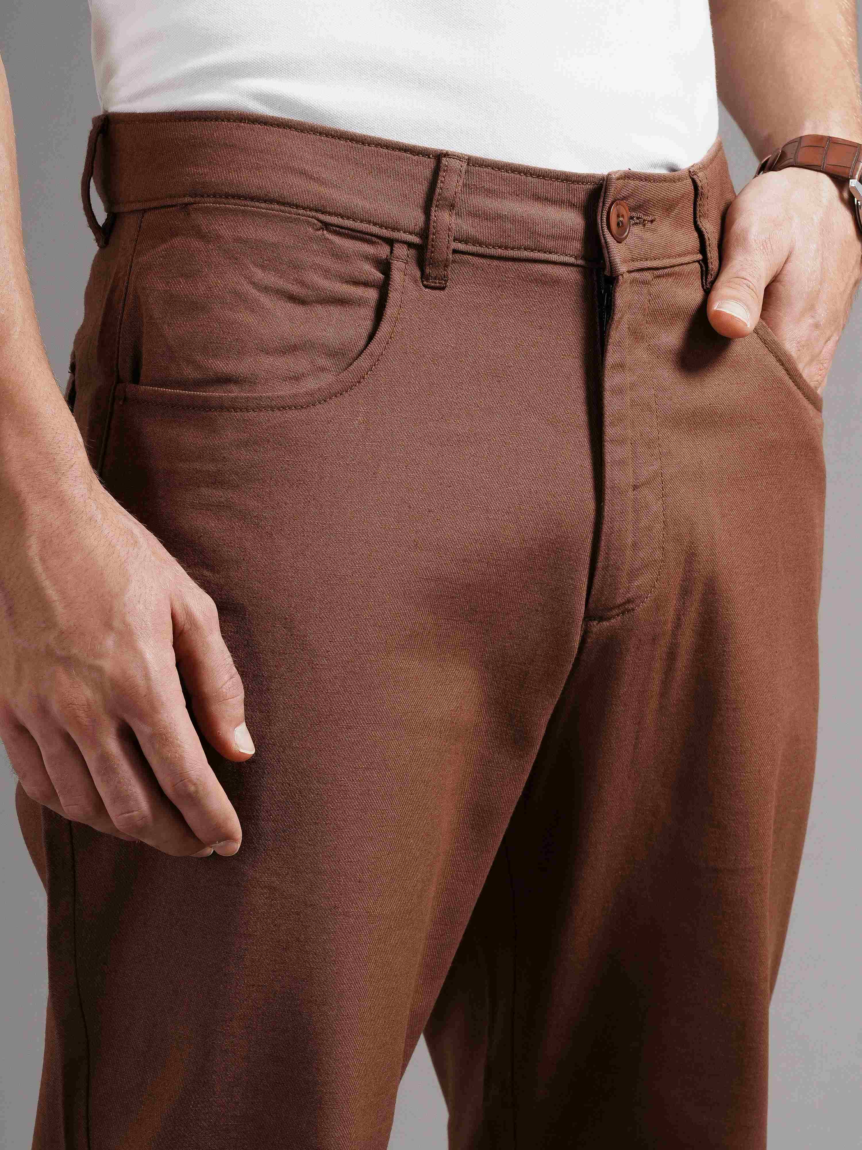 Men Brown Tailored Fit Trousers