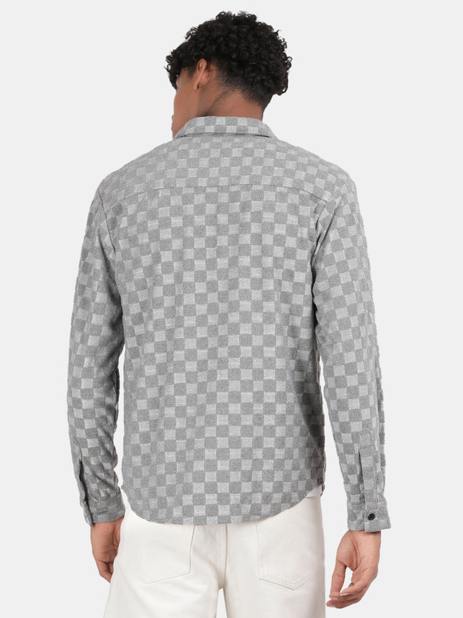 Men Light grey Slim Fit Spread Collar Full Sleeve Casual Shirt