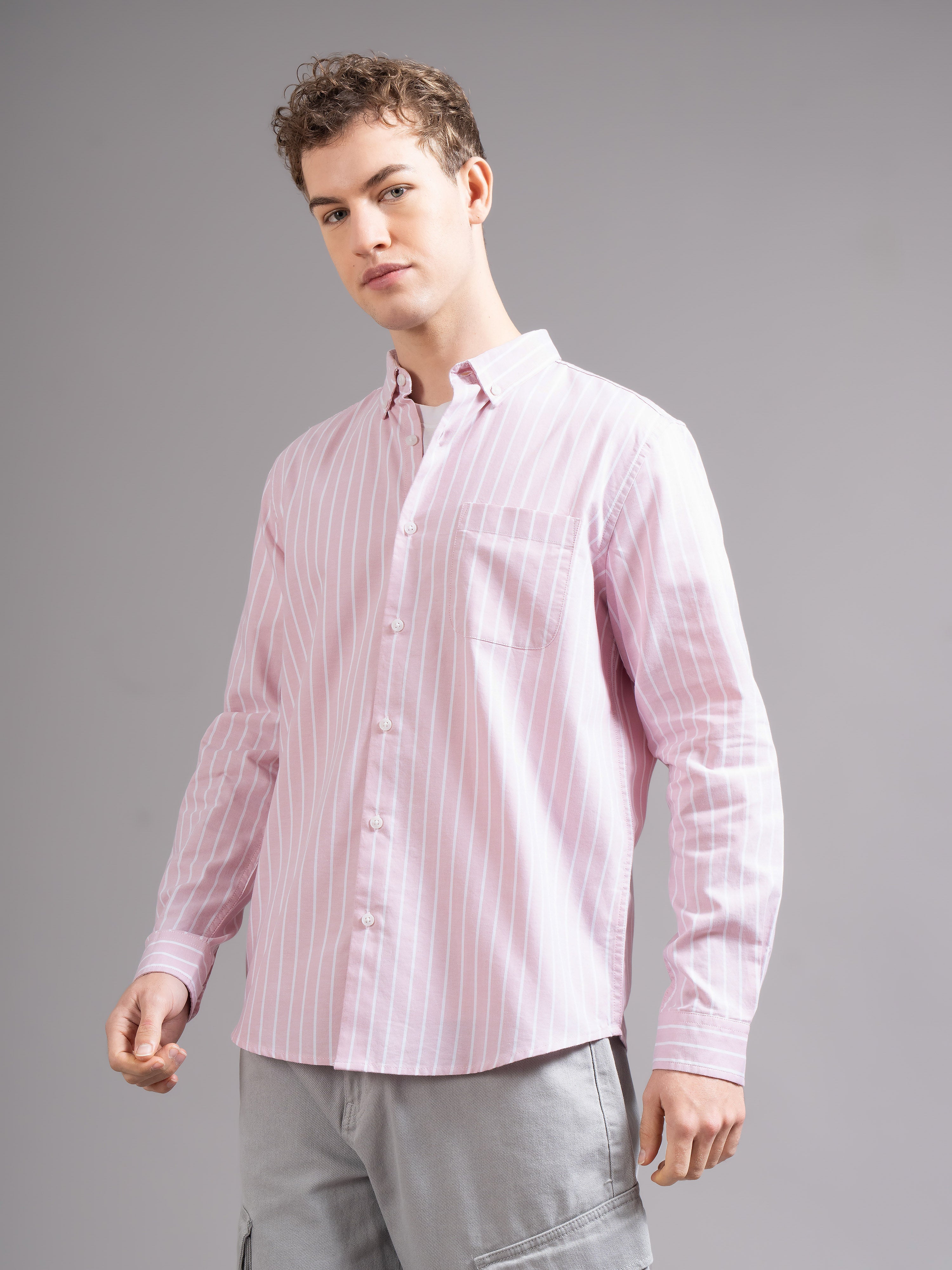 Men Peach Striped Shirt