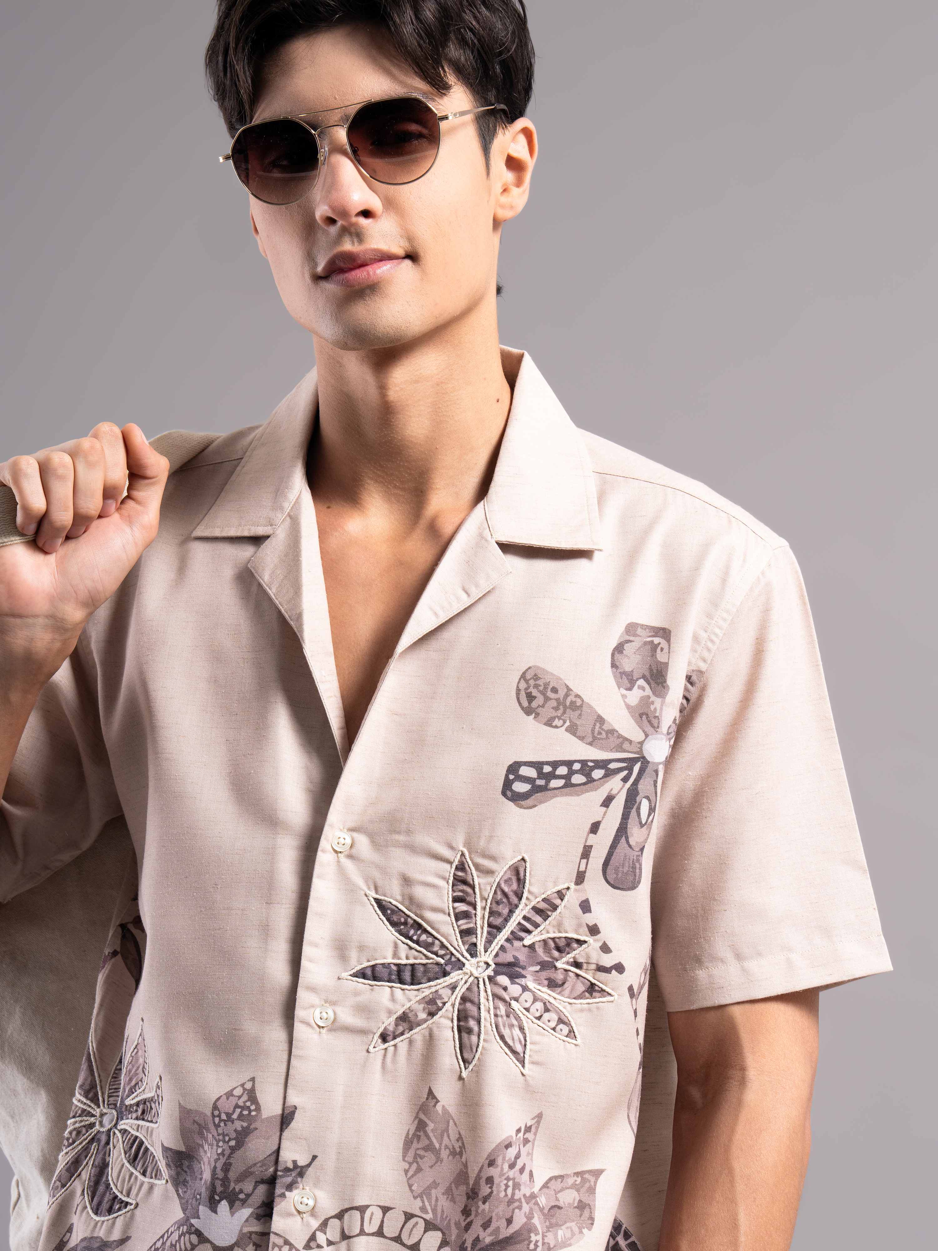 Men Beige Printed Casual Shirt