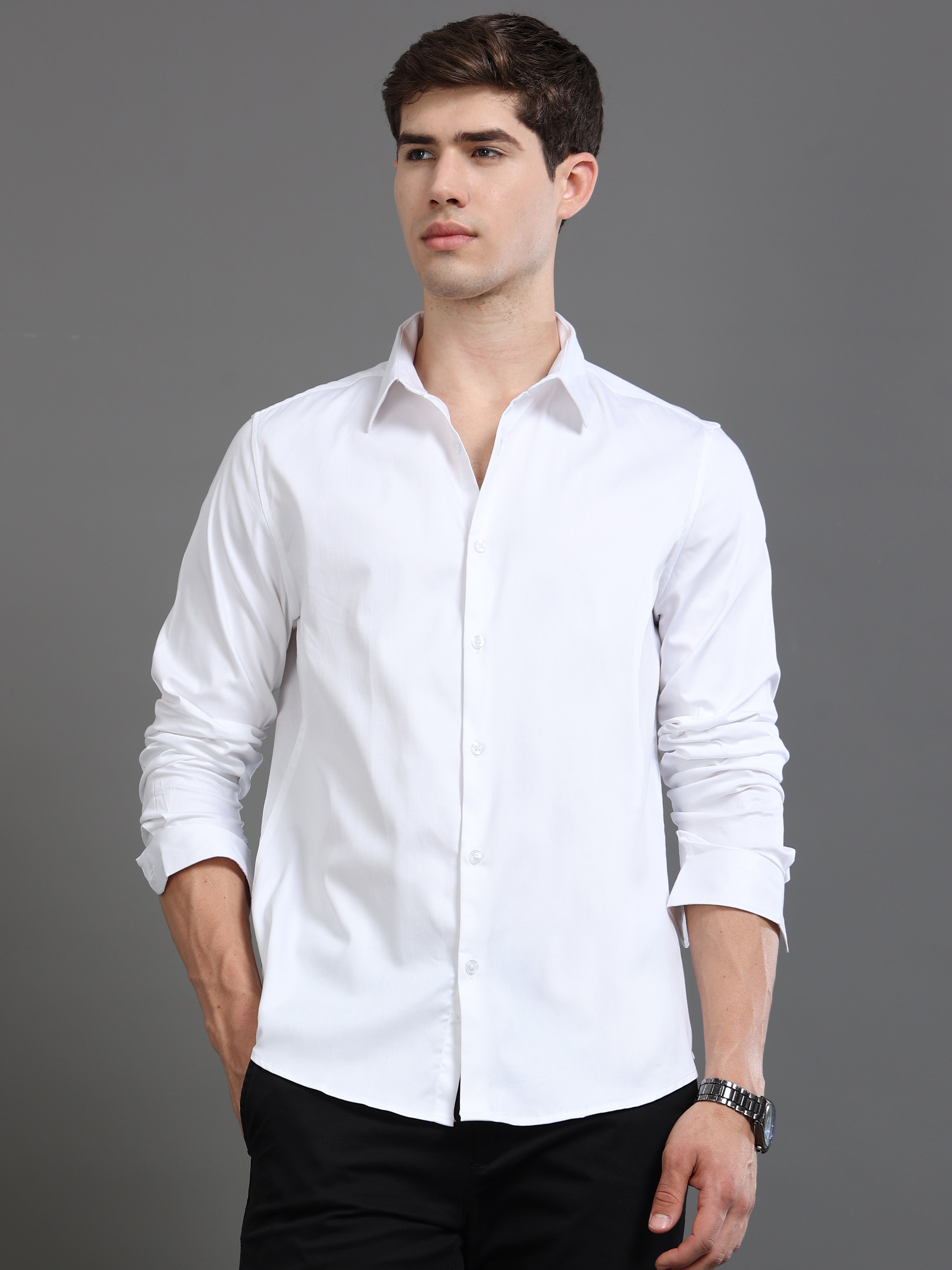 Men White Satin Shirt