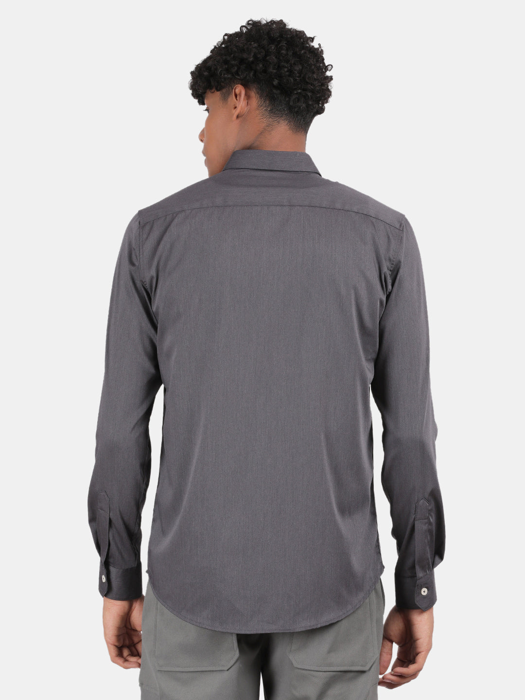 Men Charcoal Slim Fit Spread Collar Full Sleeve Casual Shirt