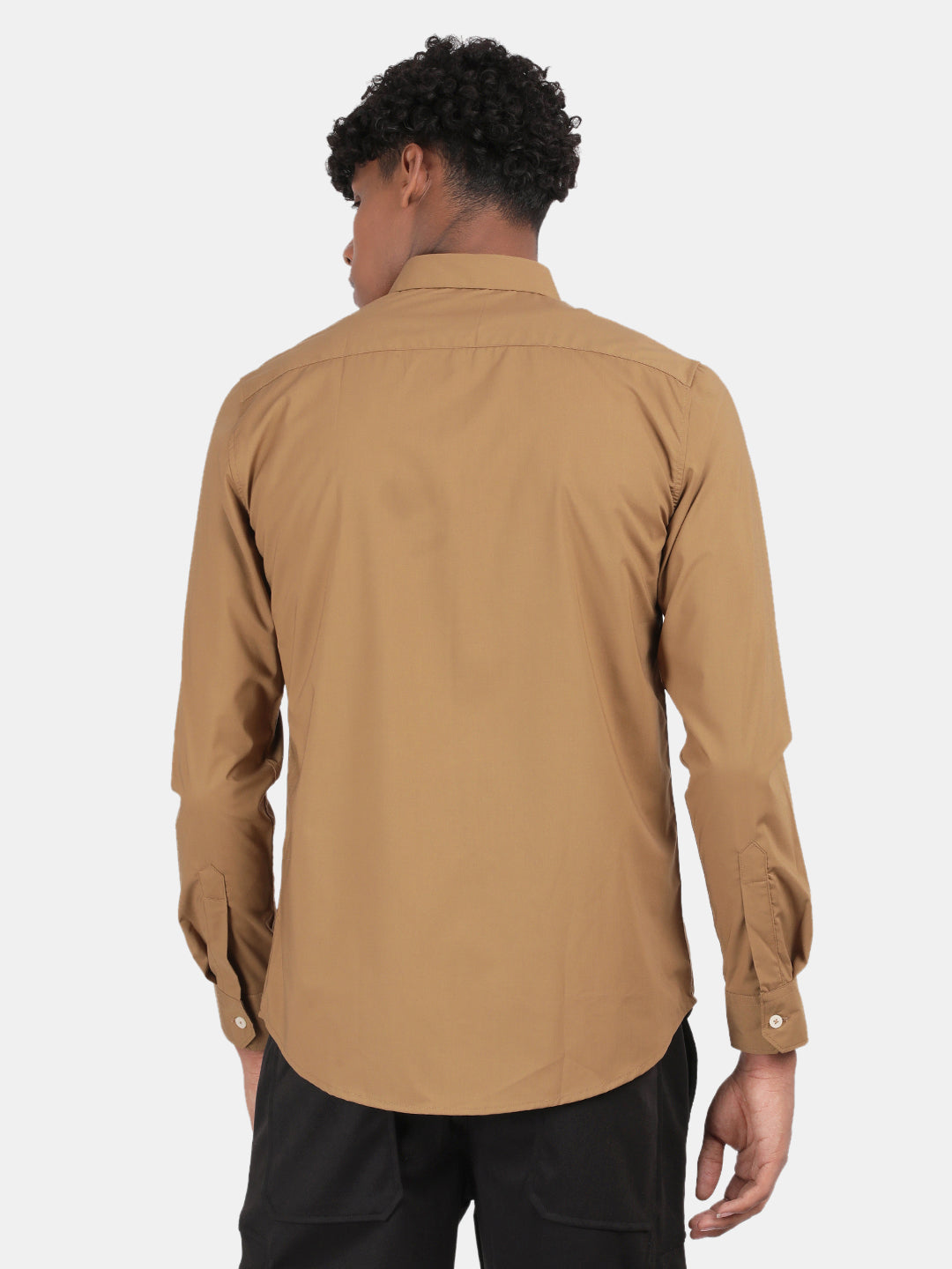Men khaki Slim Fit Spread Collar Full Sleeve Casual Shirt