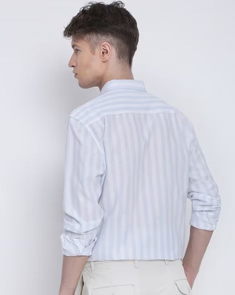Men Blue Striped Shirt