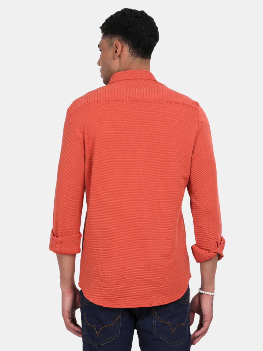 Men Peach Slim Fit Spread Collar Full Sleeve Casual Shirt