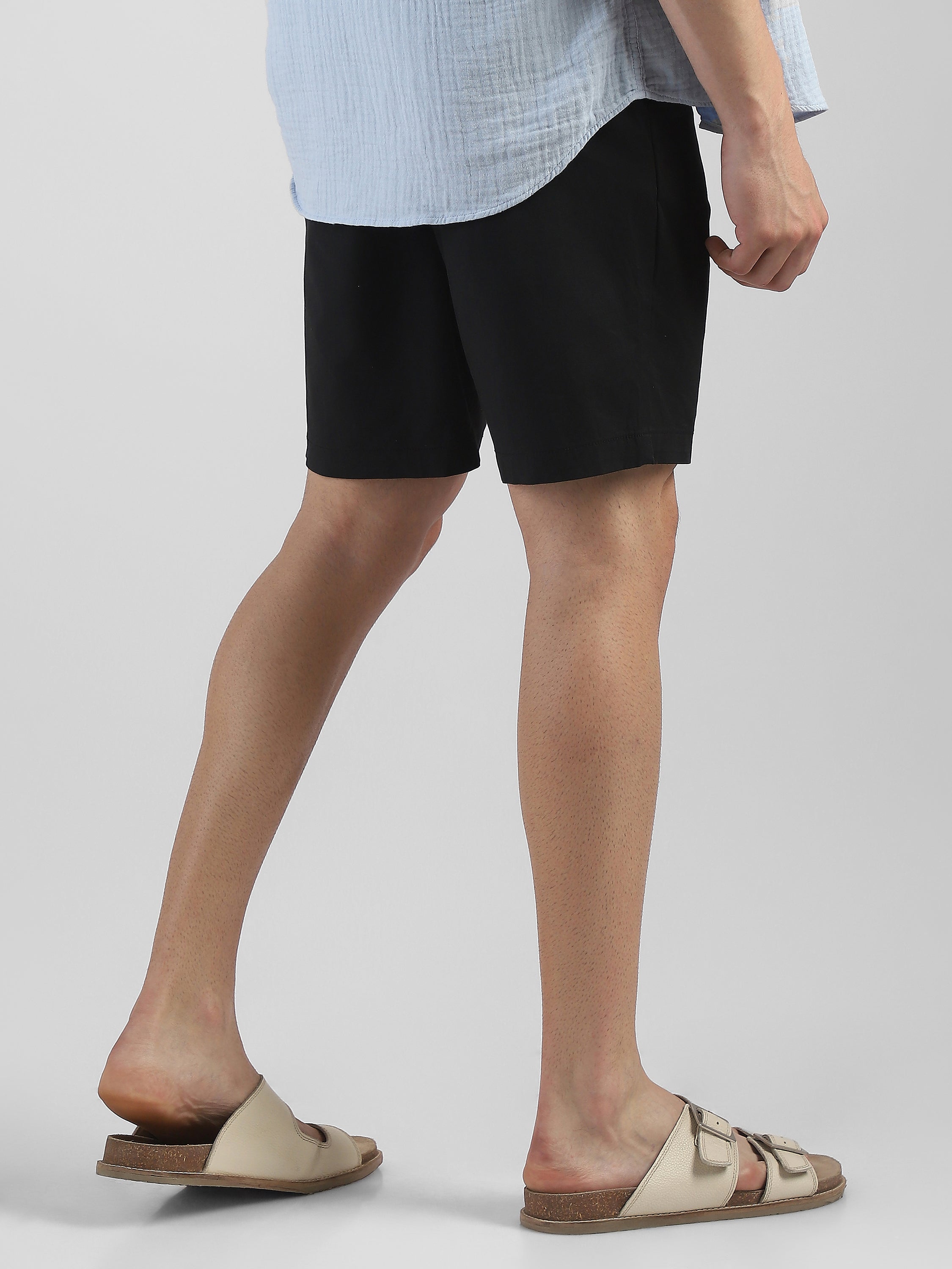 Men Black Knee Length Regular Fit Shorts