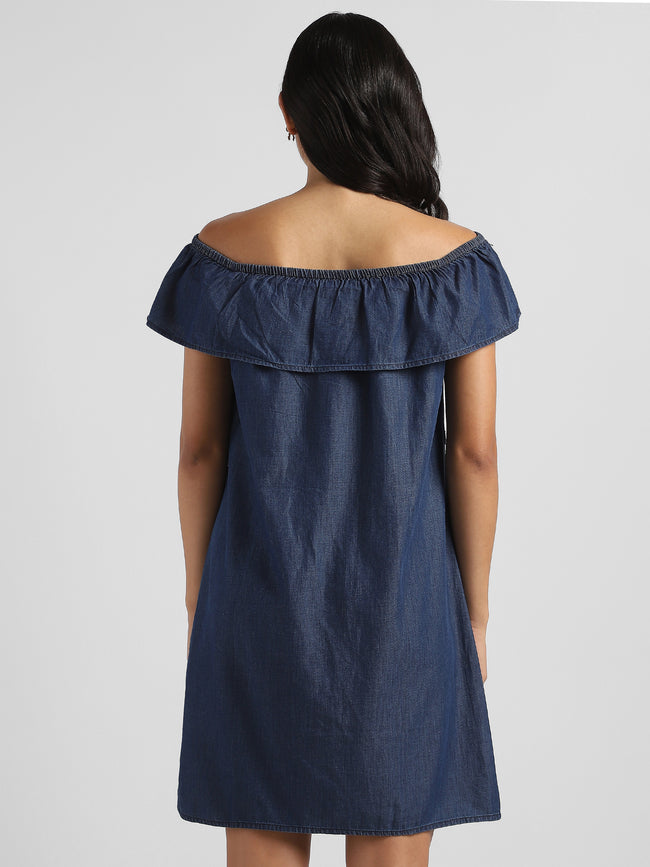Women Blue Denim Off shoulder Dress