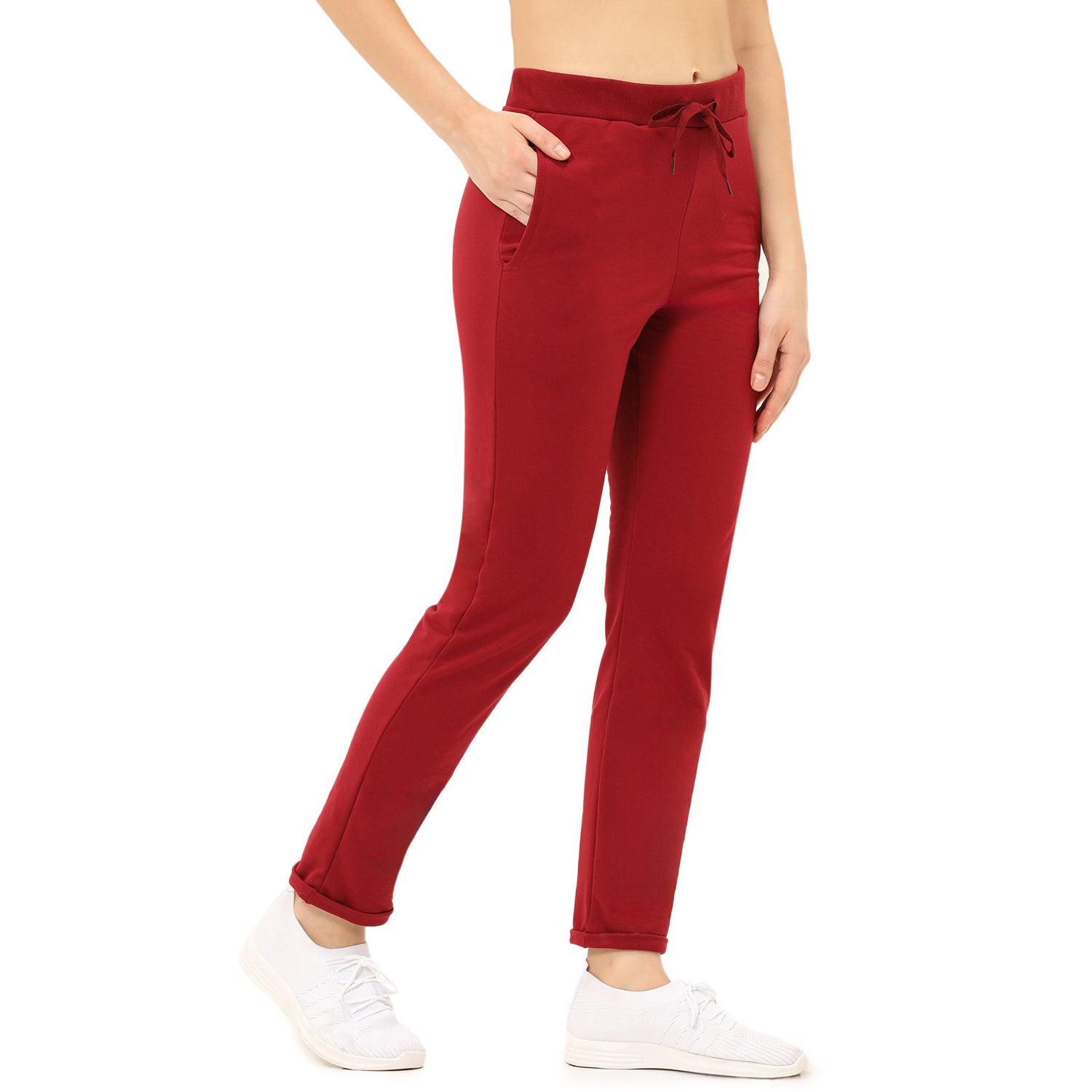 Women Maroon Ankle Length Track Pant