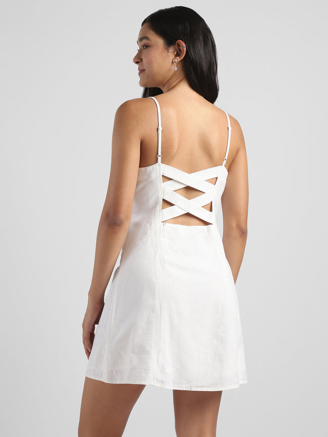 Women White A-Line Dress with strapped back